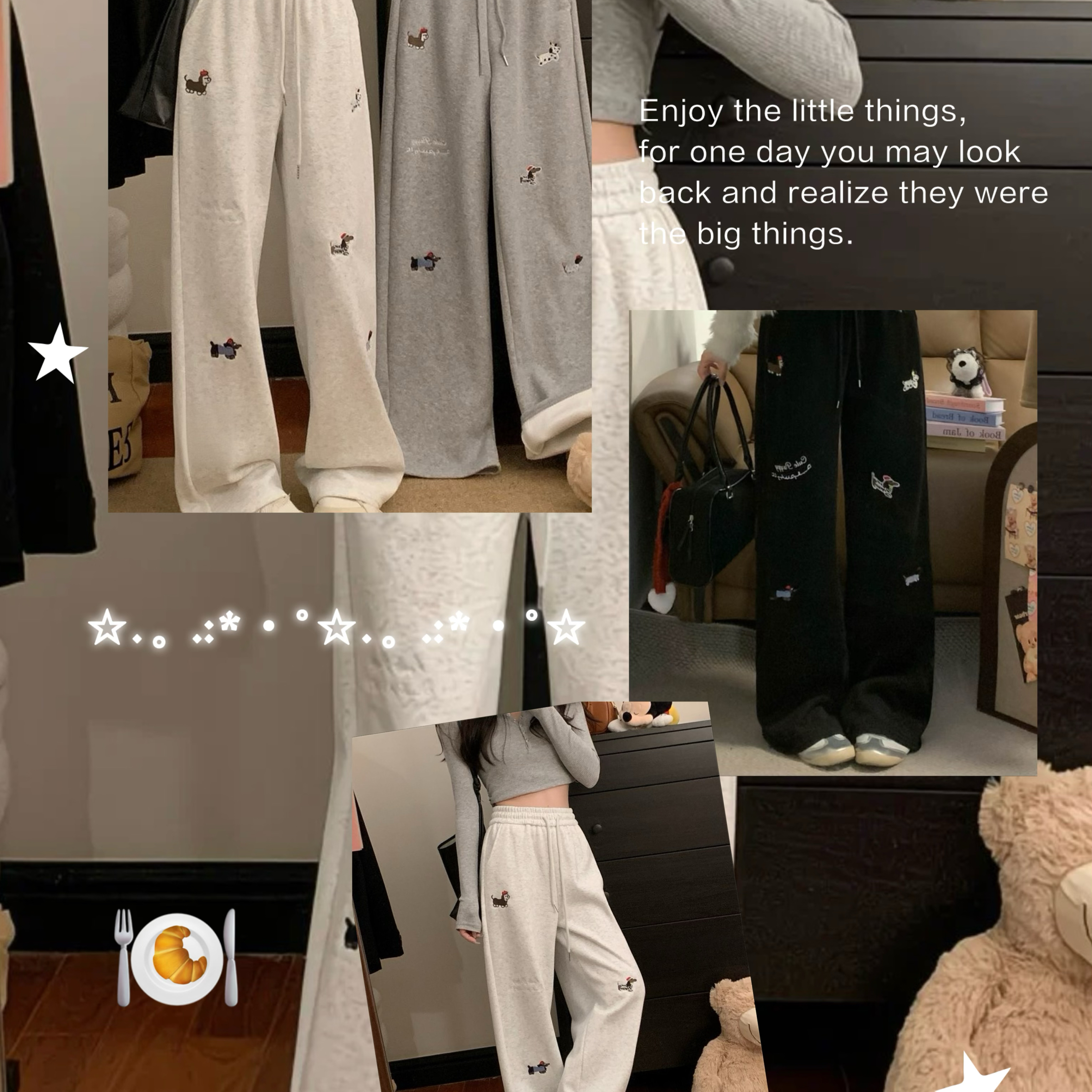 臘腸狗狗休閒刺繡闊腿褲🐕‍🦺3色