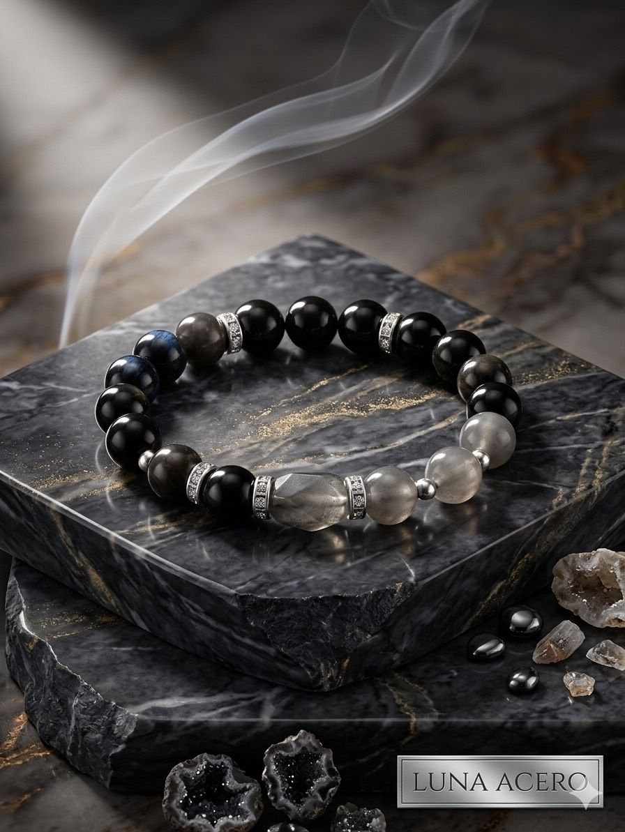 🖤 黑曜石灰月光石手鏈