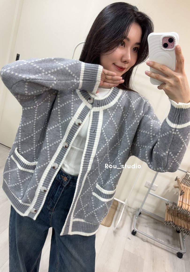 菱格小香風針織外套