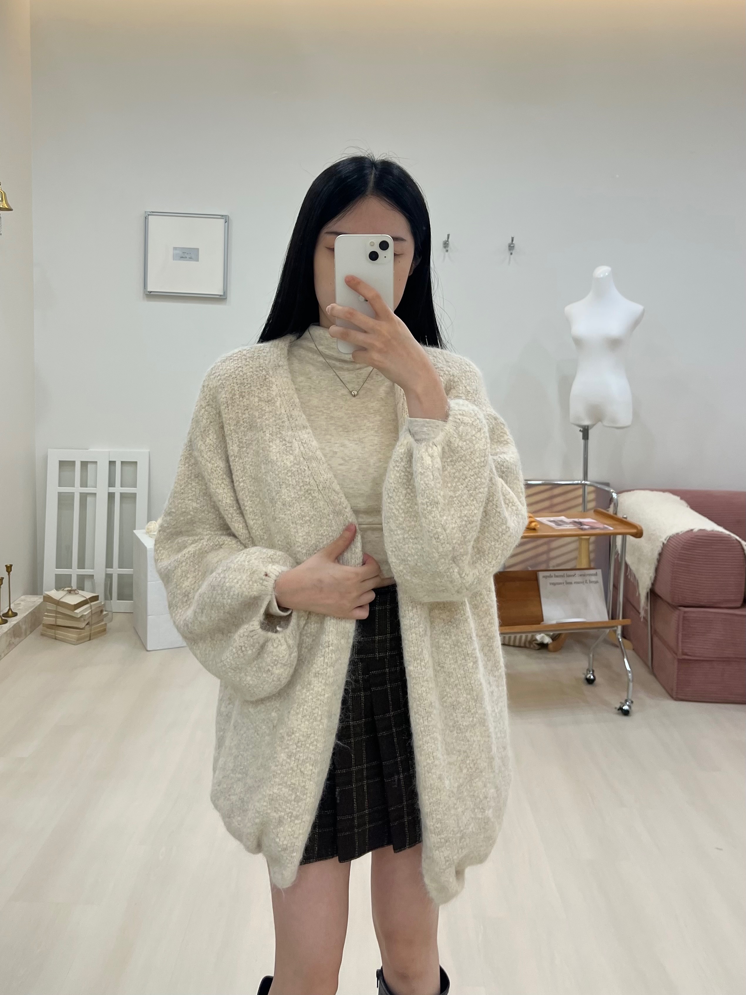 慵懶針織開襟外套 米白