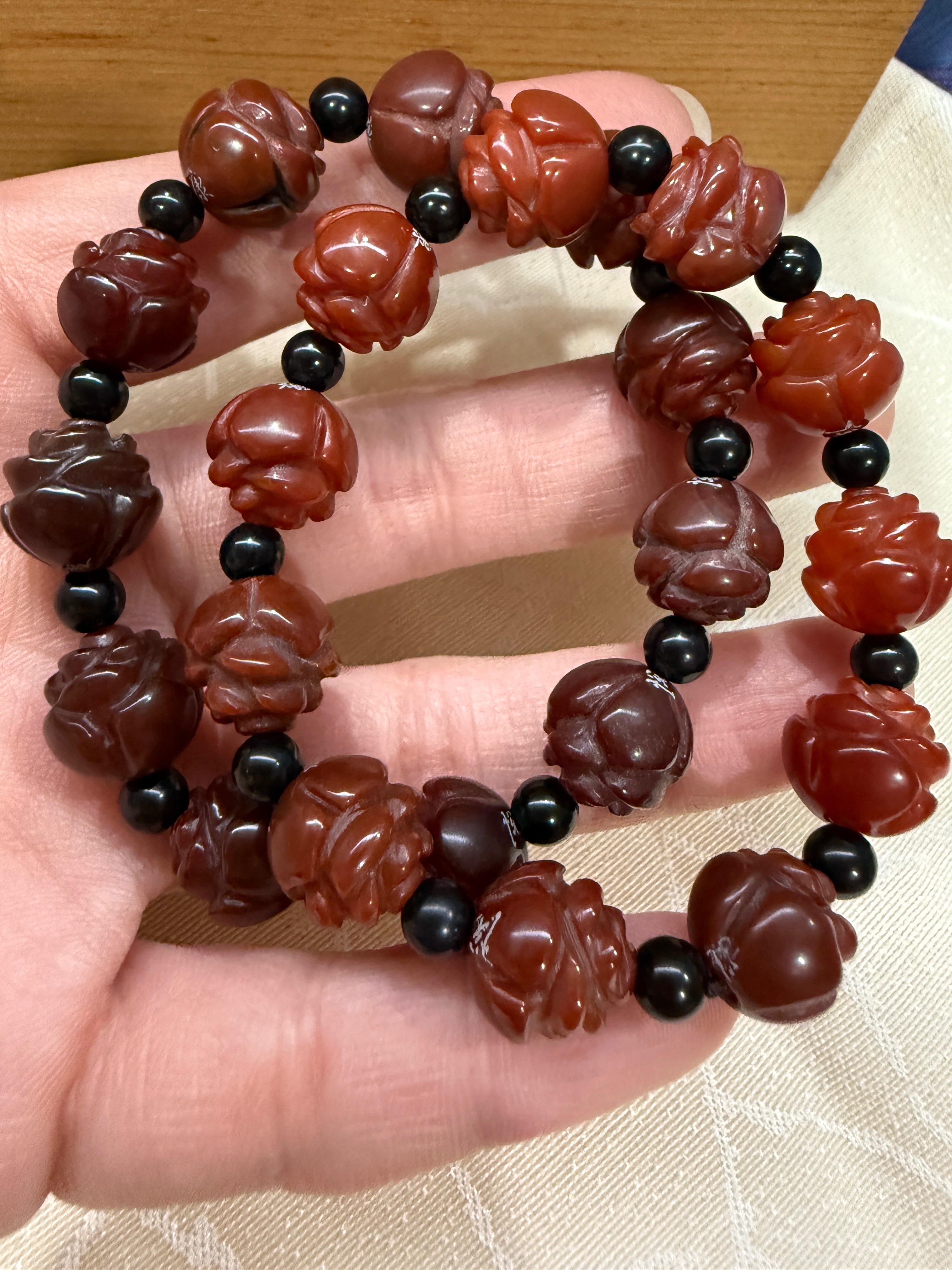 悅康 紅玉髓蓮花珠手鍊 稀少