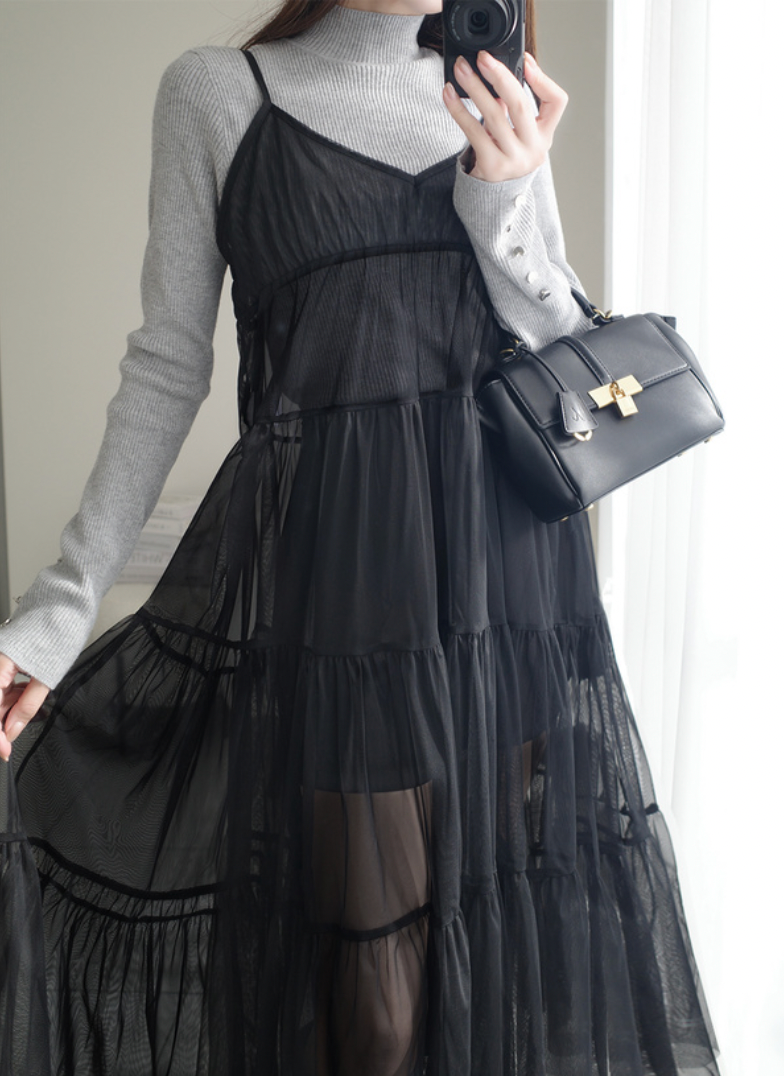 💫 夢幻薄紗層次吊帶裙 🌸