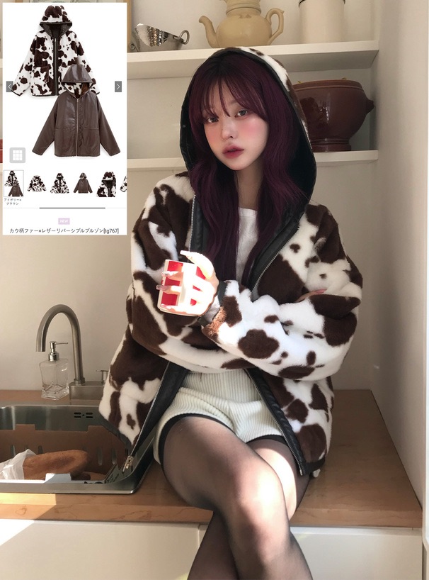 2/13✨牛牛雙面穿毛絨皮革外套🐮