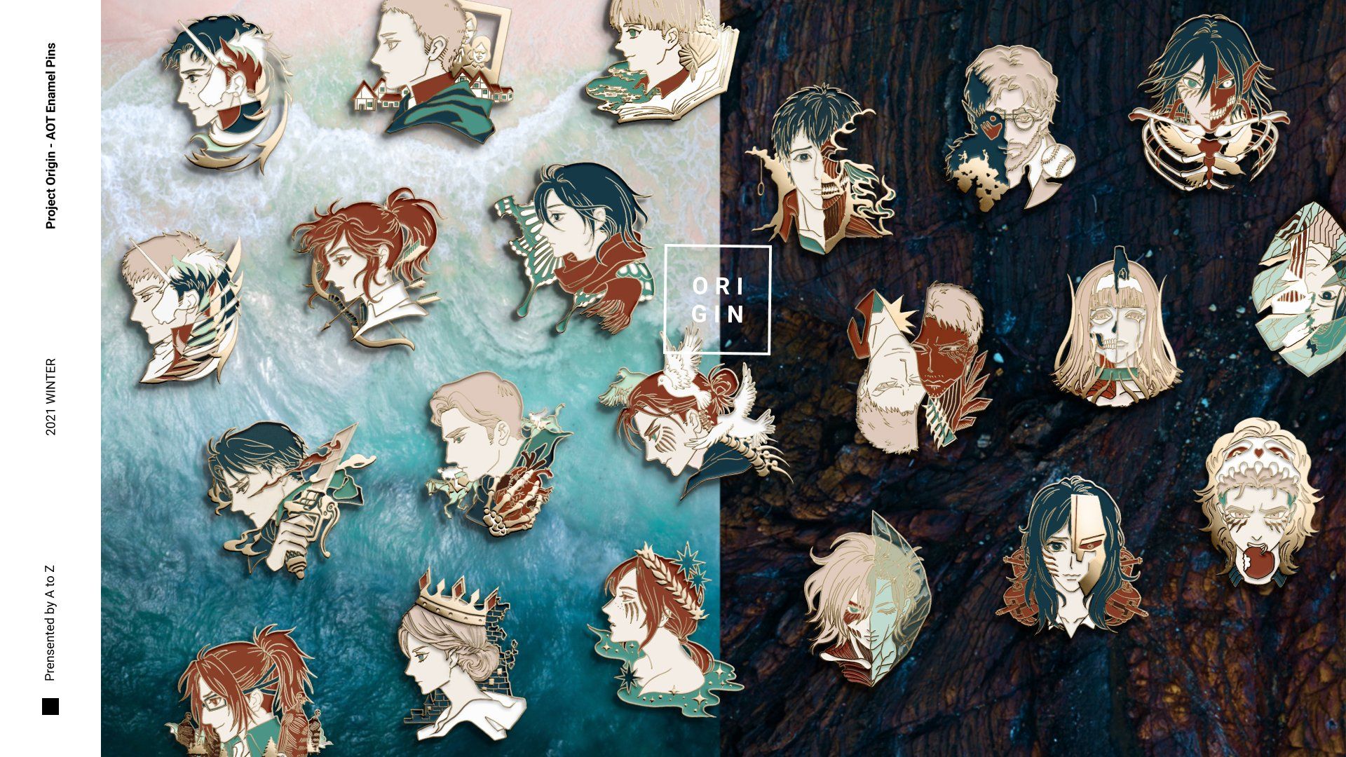 進擊的巨人The Origin 紀念金屬徽-包裝有塑膠盒和OPP袋兩種，隨機出貨不提供挑選。