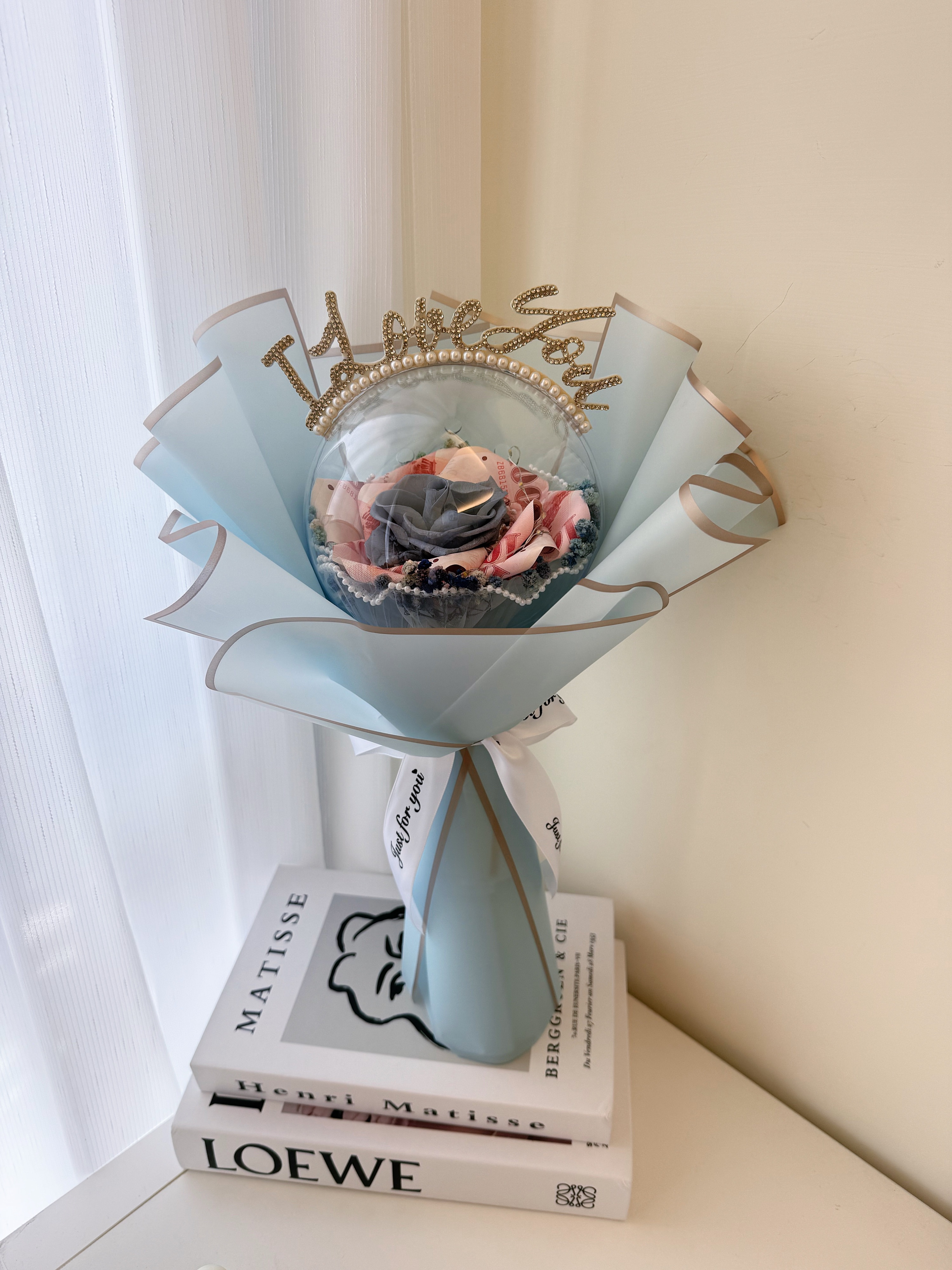 波波球有錢花/鈔票花/真鈔花/現金花/情人節花束/母親節花束/生日禮物/花禮/永生玫瑰花/乾燥花/七夕花/求婚花束