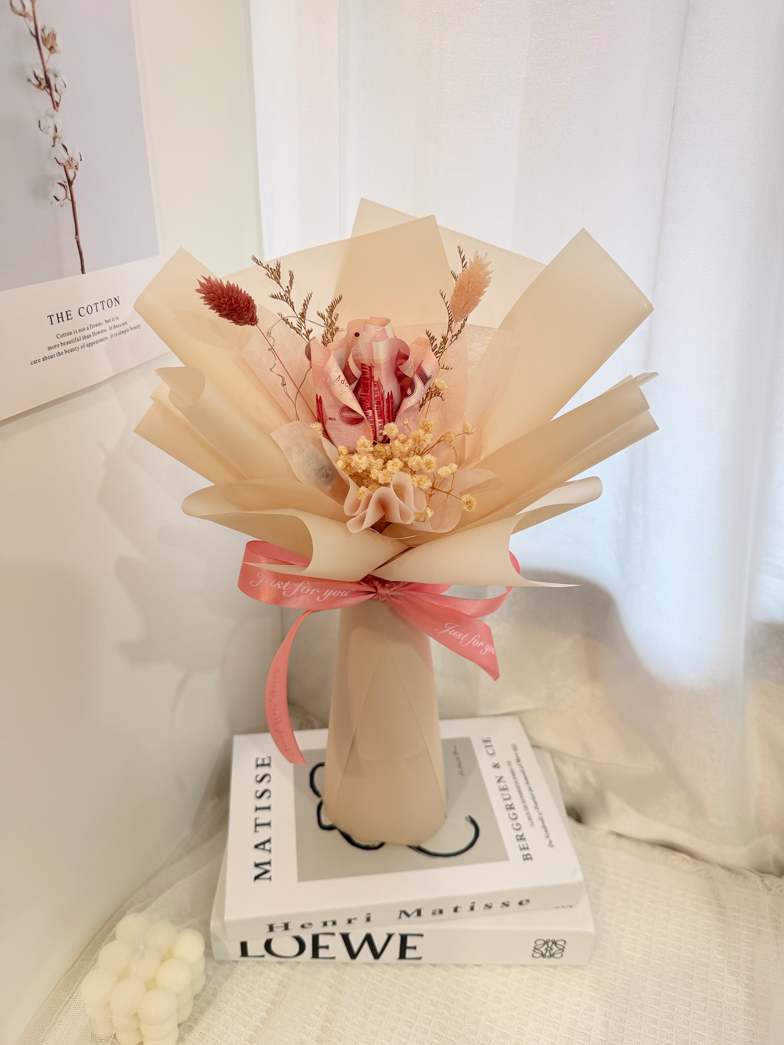 有錢花束（含300元真鈔）鈔票花/小花束/永生花/不凋花/乾燥花/花禮/生日禮物/閨蜜禮/賀禮/求婚花/畢業花