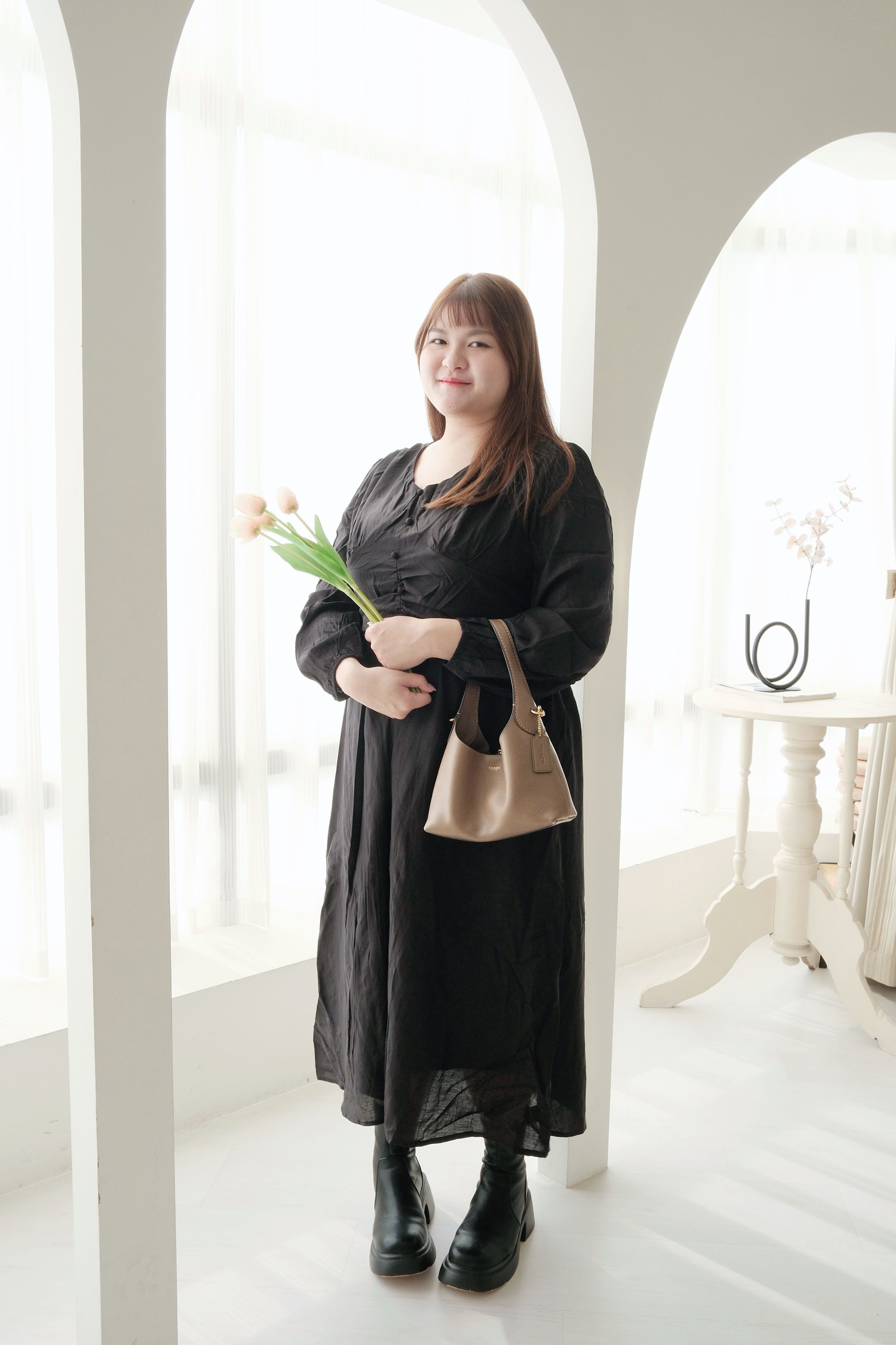 【H014】簡約V領長裙