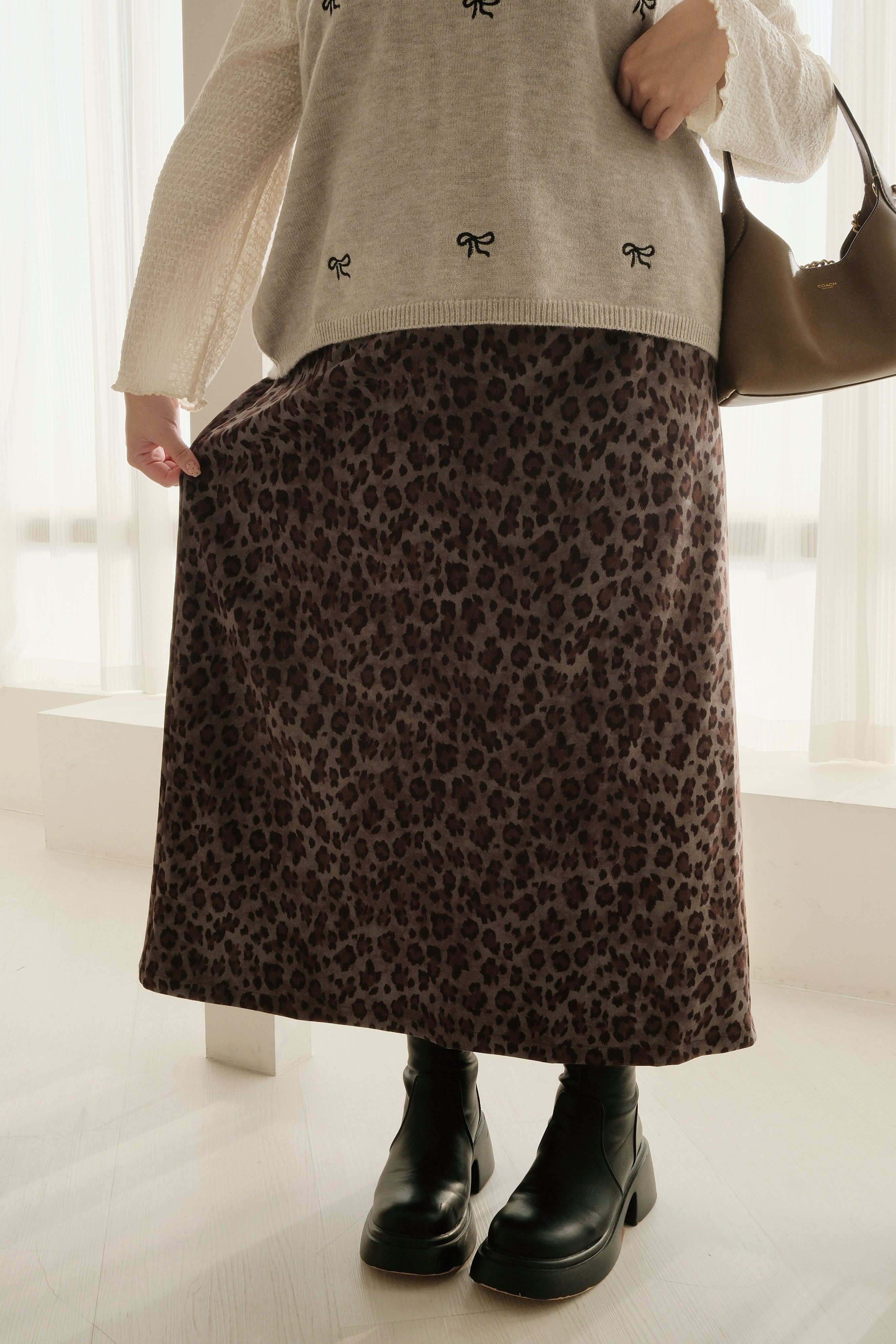 【H017】豹紋A字彈力半身裙