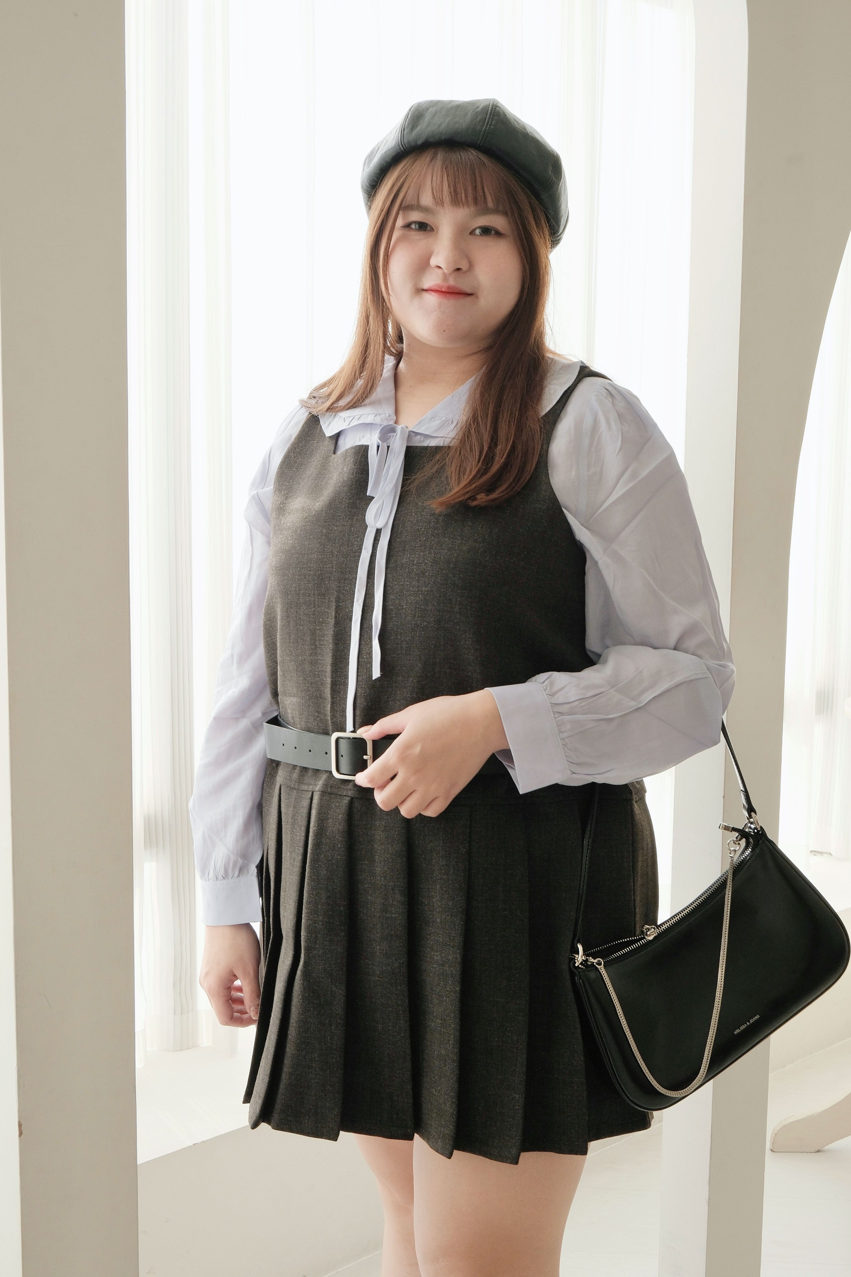 【H031】復古百褶背心洋裝（附腰帶）