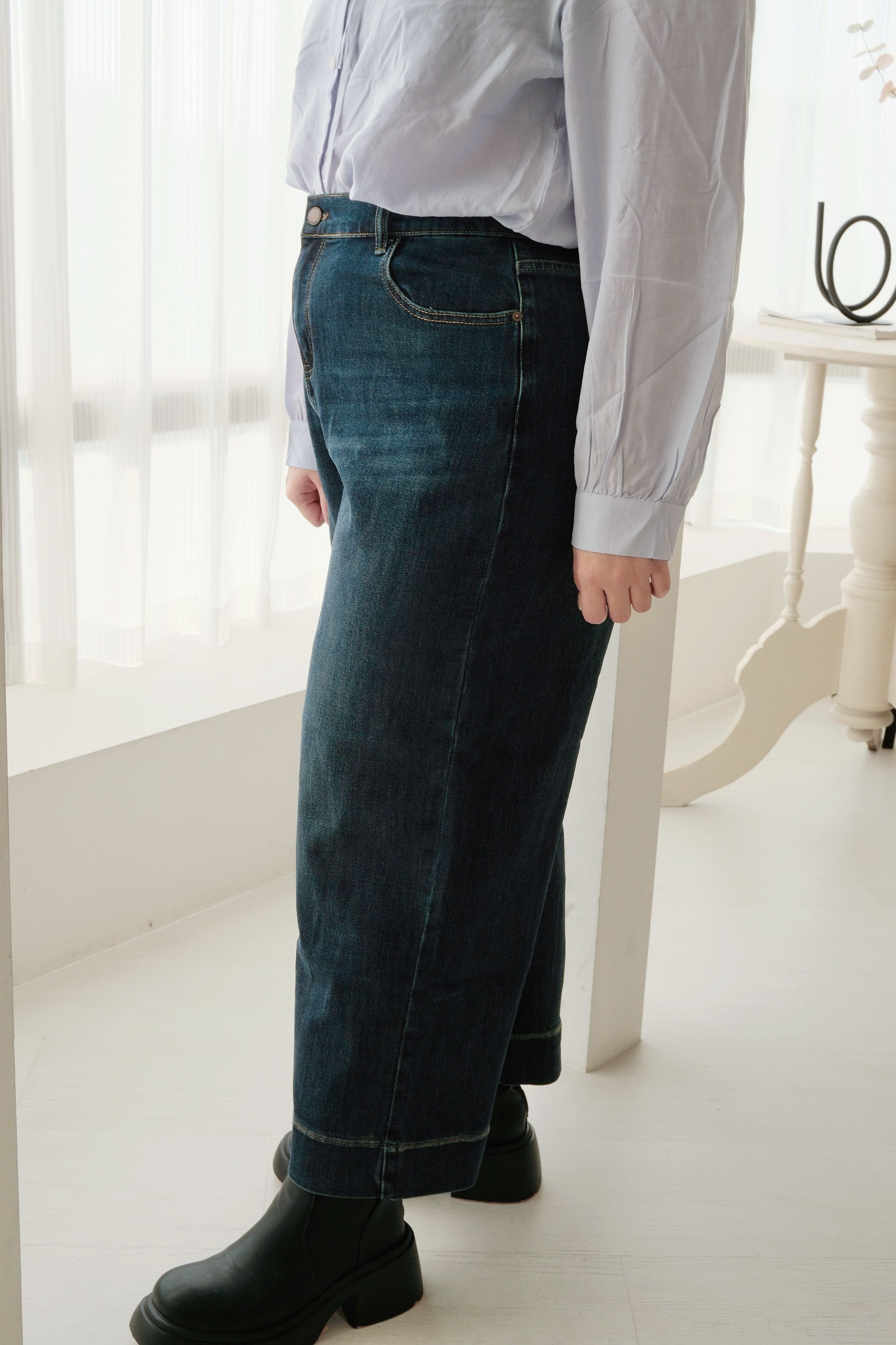 【H035】超彈力牛仔寬褲