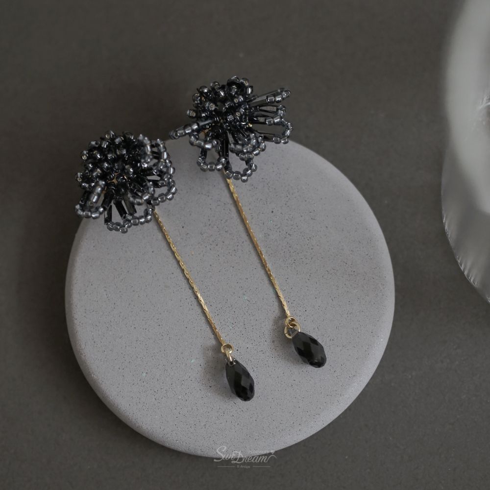 SunDream 微光點點｜黑羽之舞水晶兩戴式耳環【可改夾款】