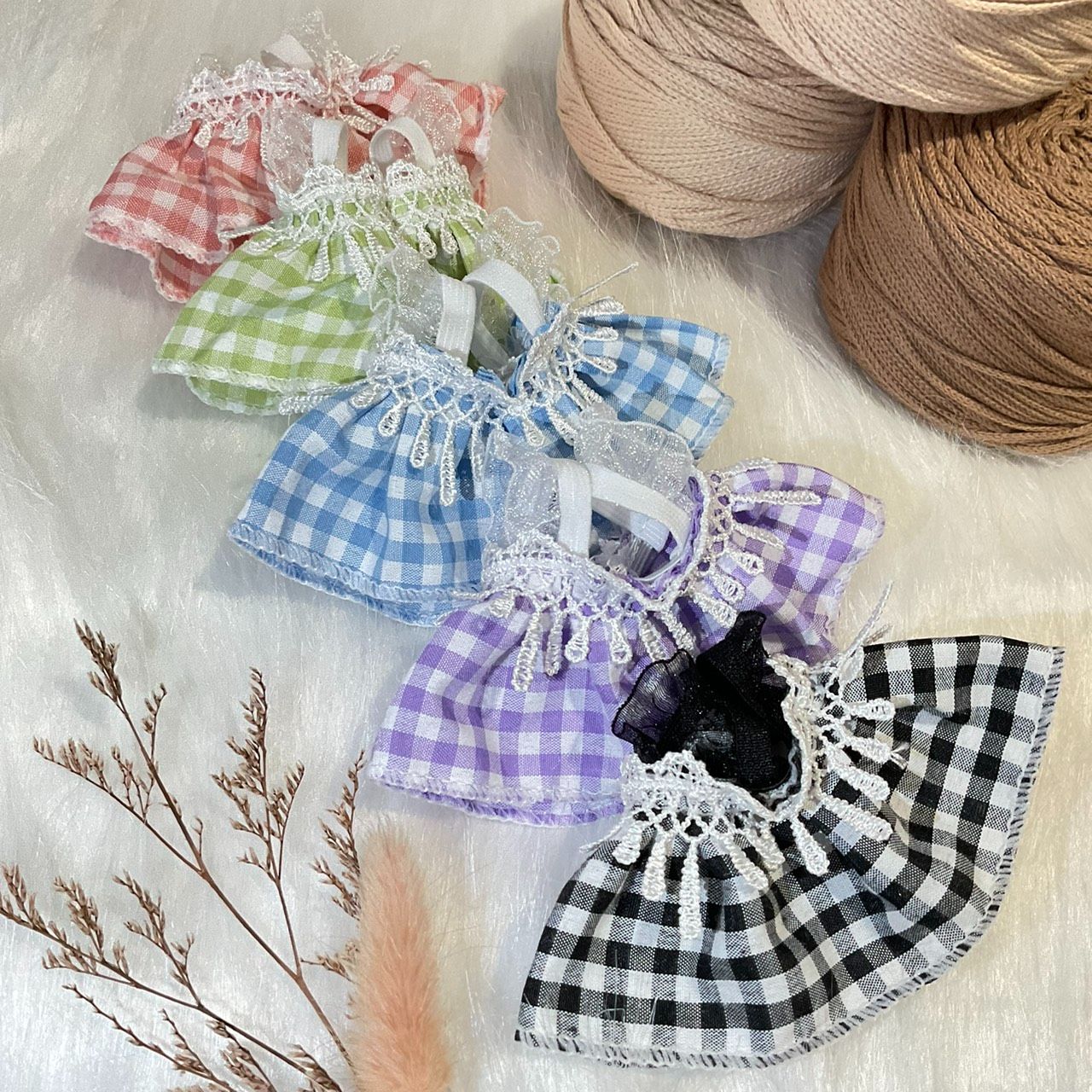 OTO娃哇屋🐰🐱格子流蘇裙子 （10~13cm娃）