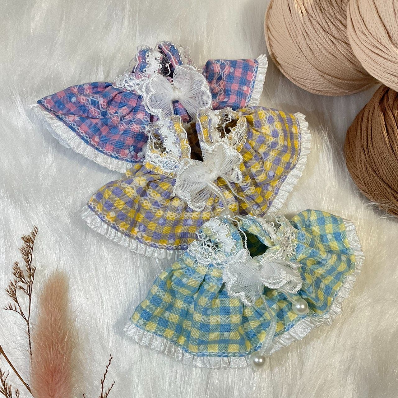 OTO娃哇屋🐰🐱撞色格子珍珠公主裙 （10~13cm娃）