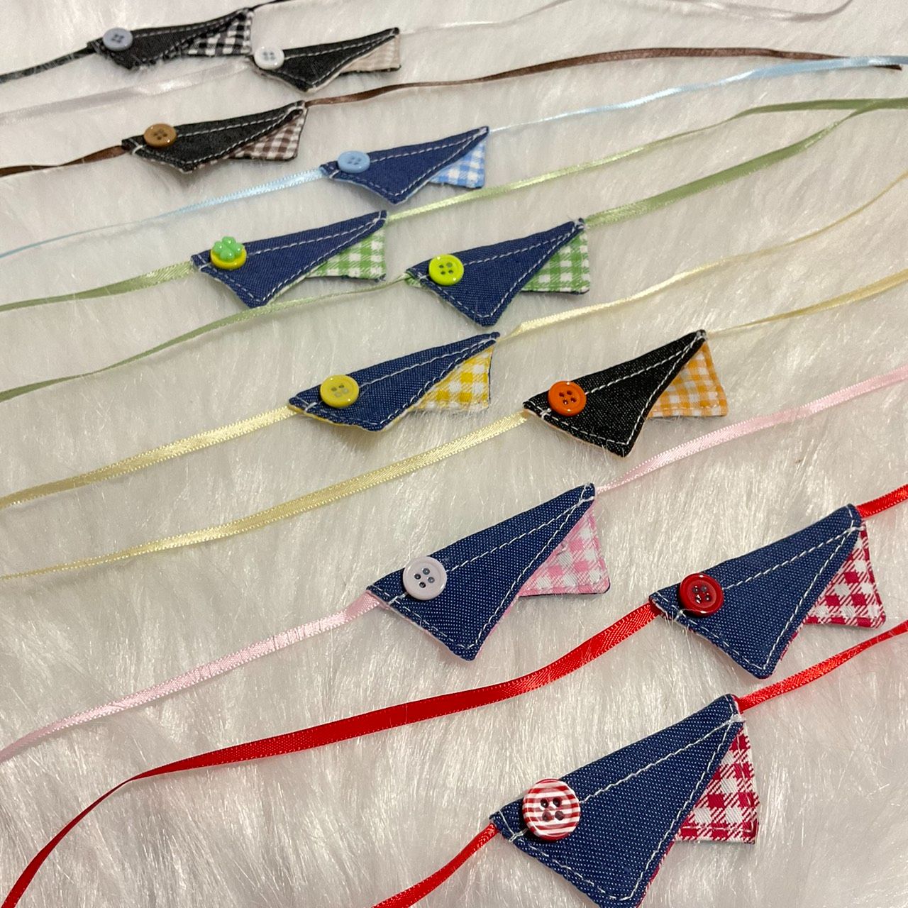 OTO娃哇屋🐰🐱牛仔拼色三角巾、圍兜兜（10~15cm 娃）