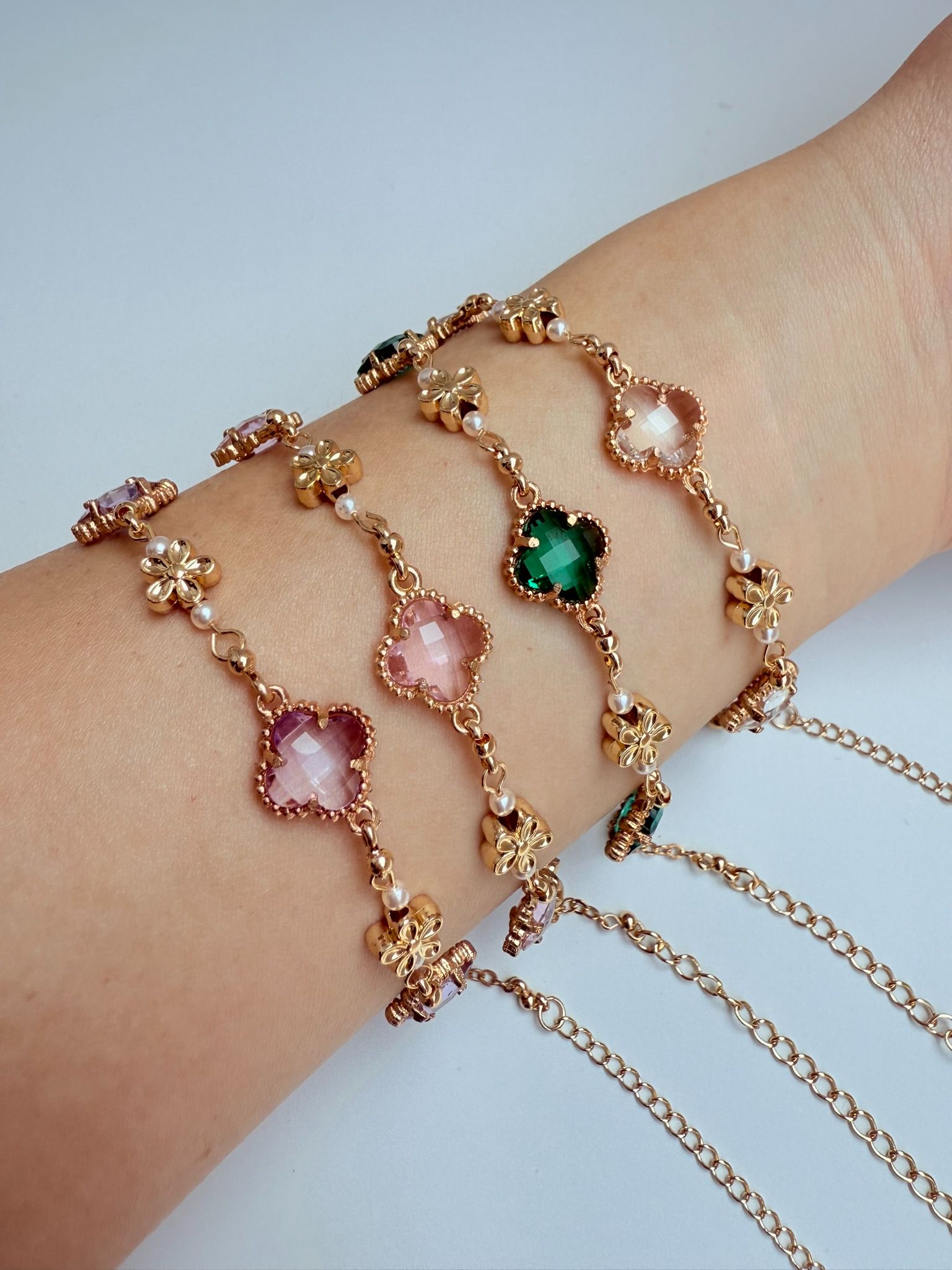 琉璃幸運草手鏈 龍蝦扣