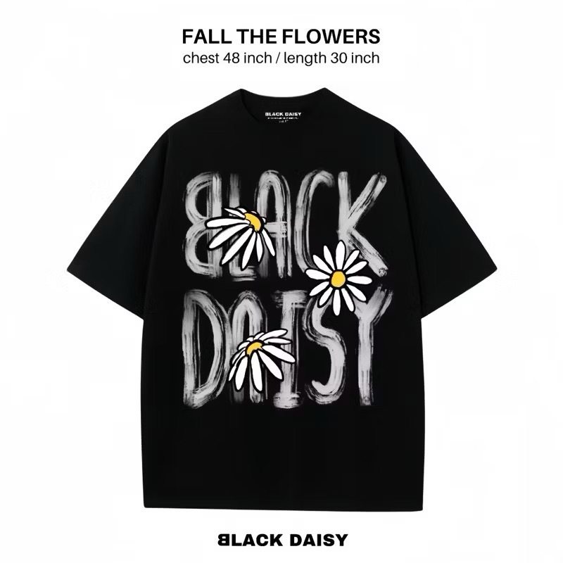 JamesSu-Black Daisy Fall the Flowers T-shirt