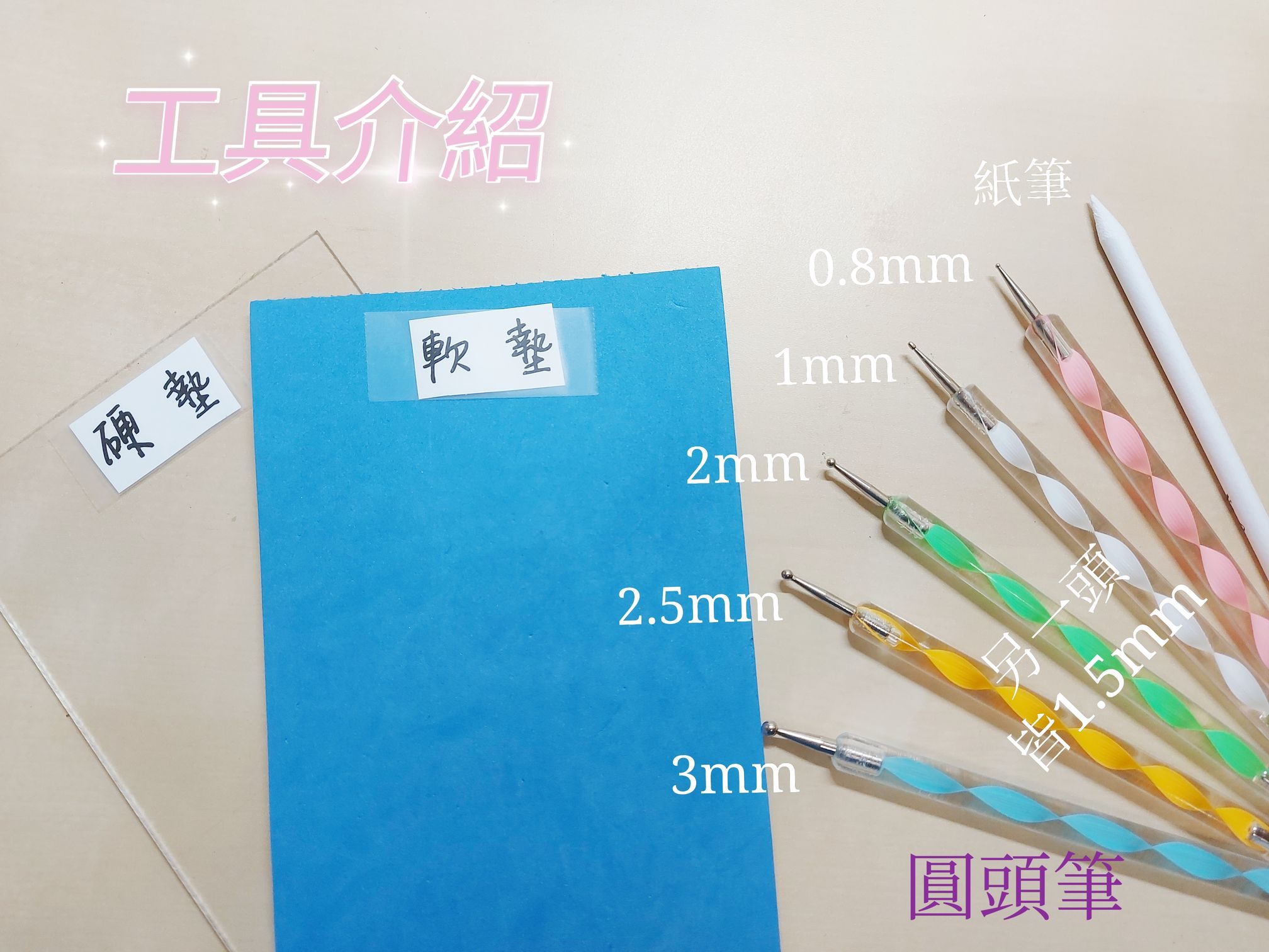 【手作DIY 錫雕基本工具組 1】包含軟印墊1組、圓頭筆1組（5支）、1號細紙筆1支