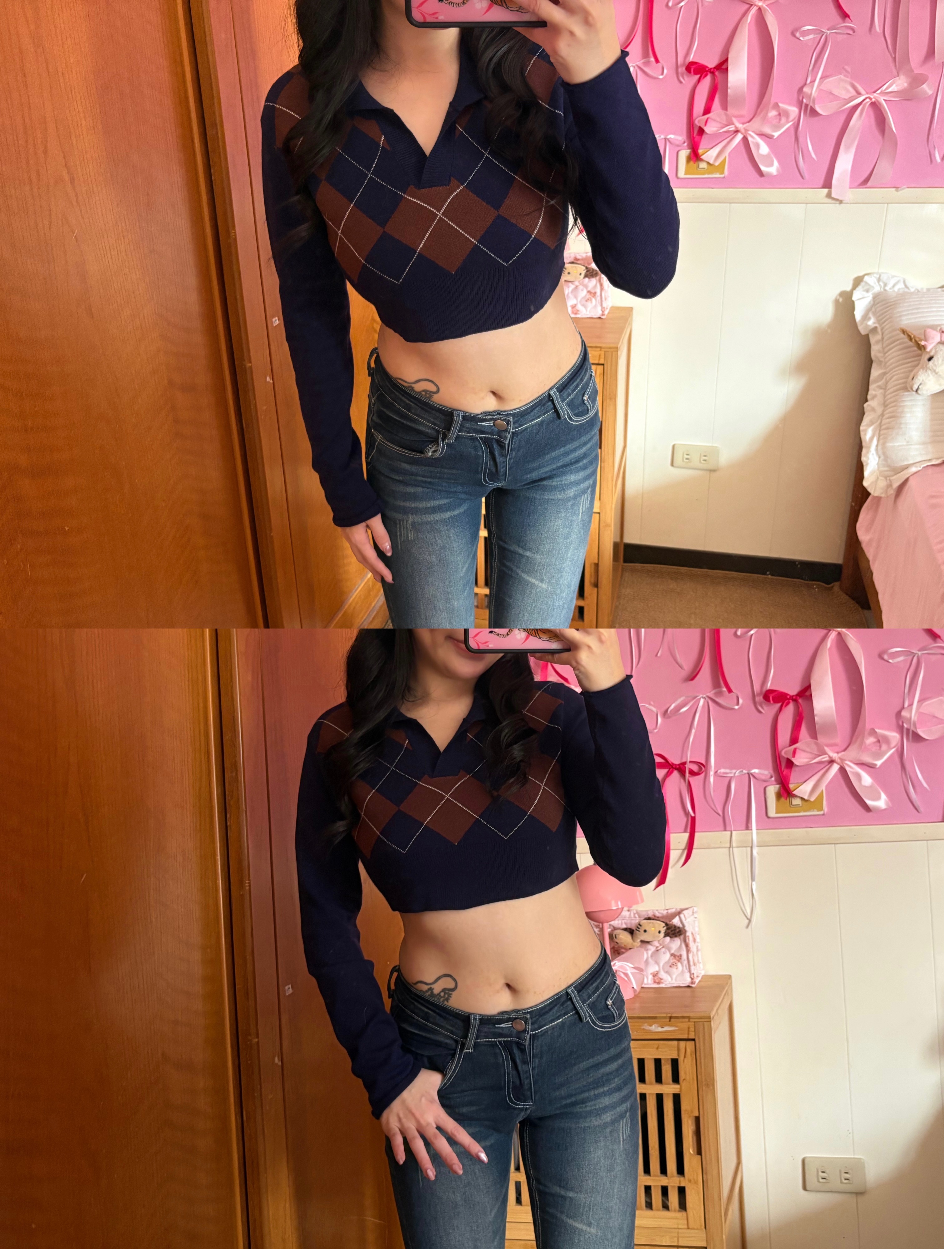 （預購）美式復古菱格POLO領短版毛衣🤎