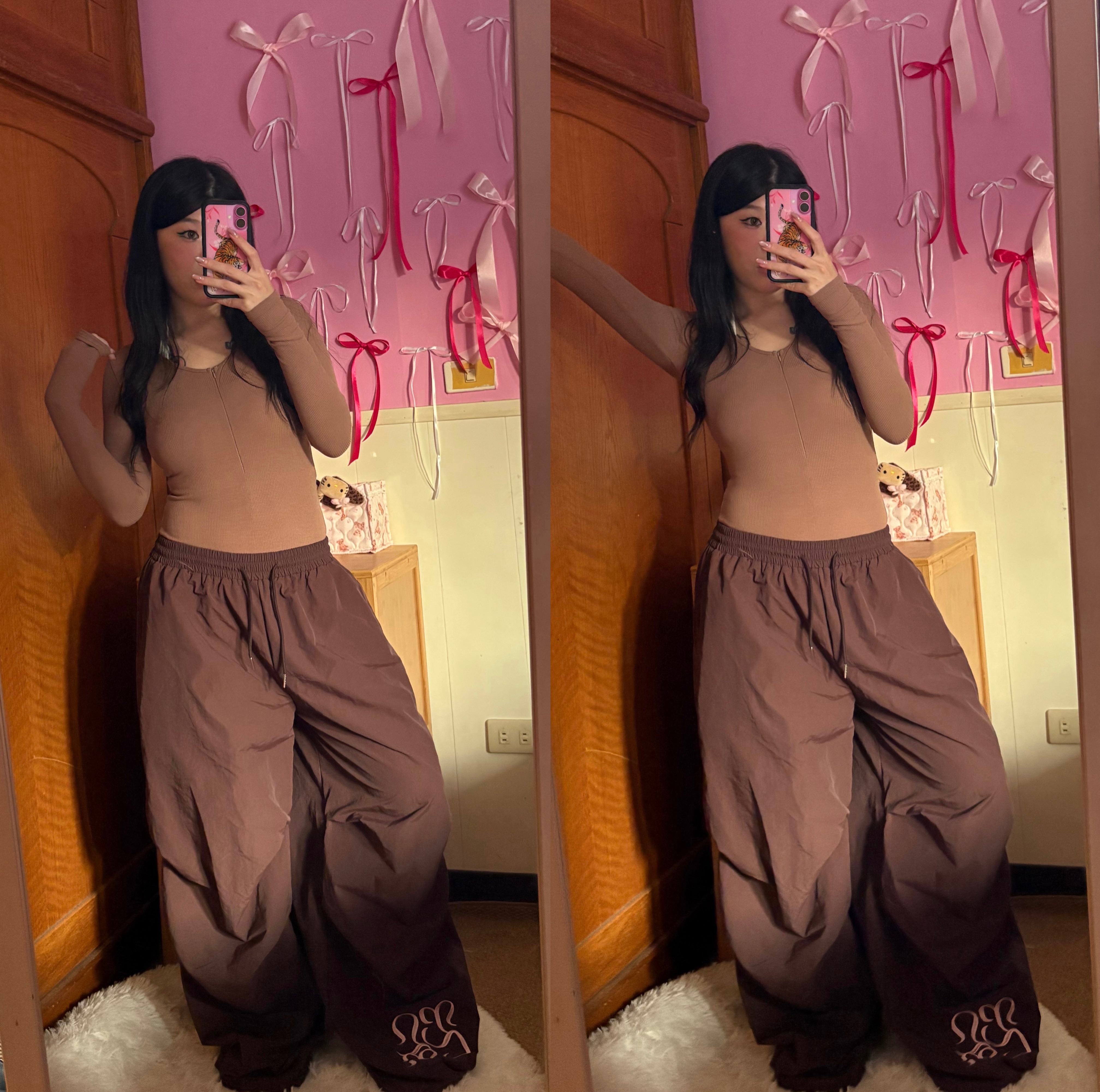 （預購）美式辣妹咖啡色刺繡闊腿褲☕️