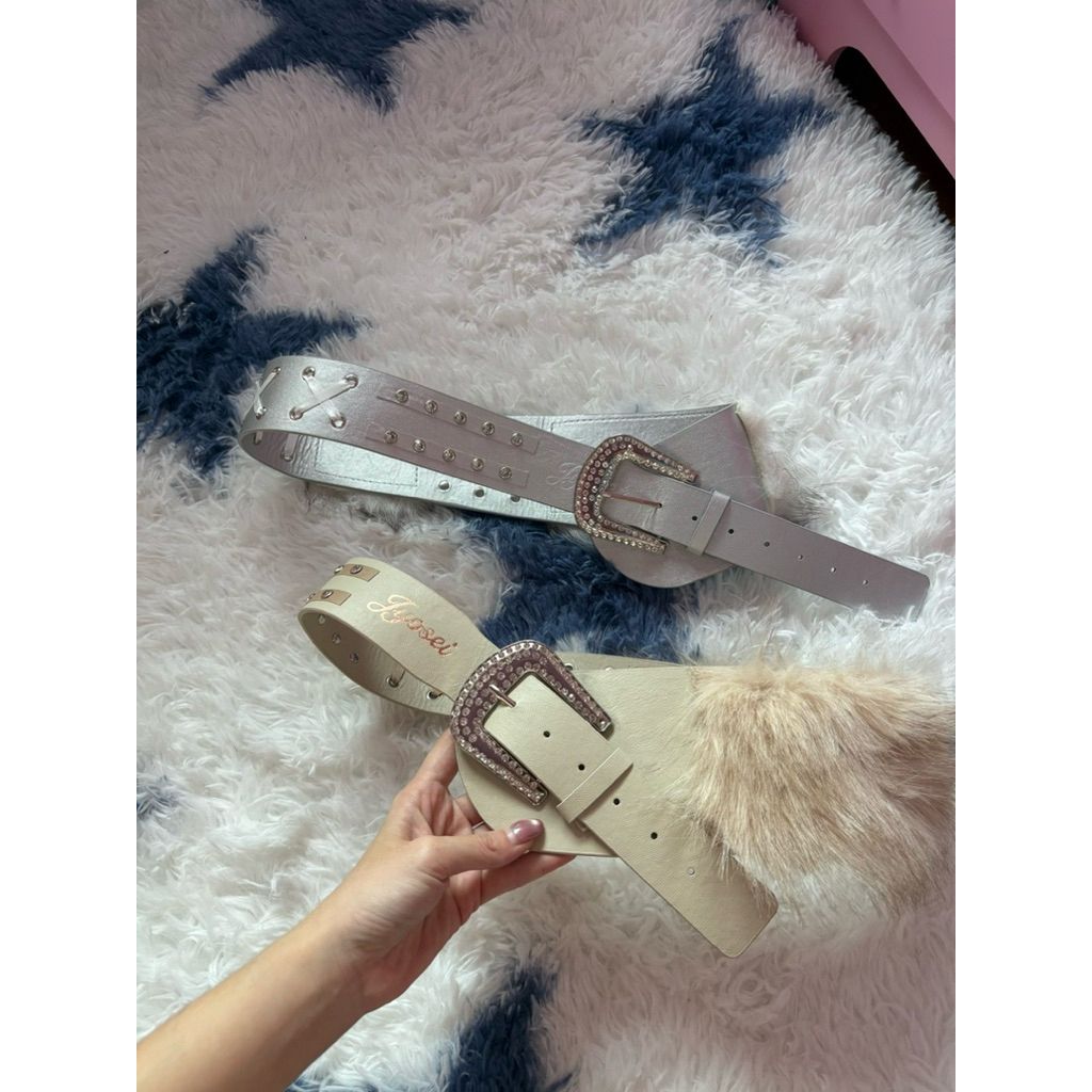 （預購）y2k毛毛拼接綁帶閃閃腰帶⭐️