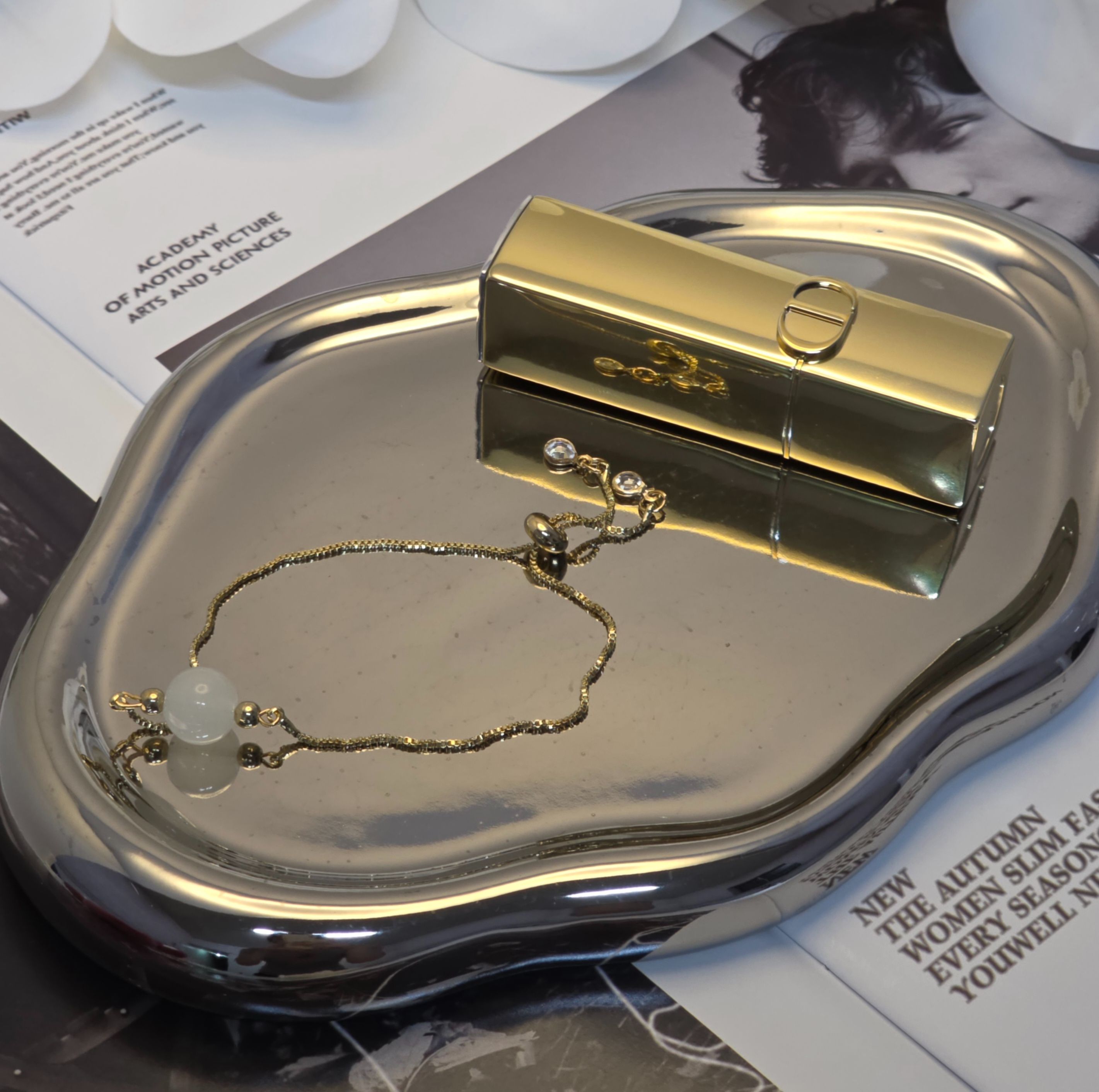 水晶貓眼石鑲鑽手鍊｜小眾單珠設計｜氣質韓系細鏈手鍊｜百搭不挑膚色｜日常約會必備