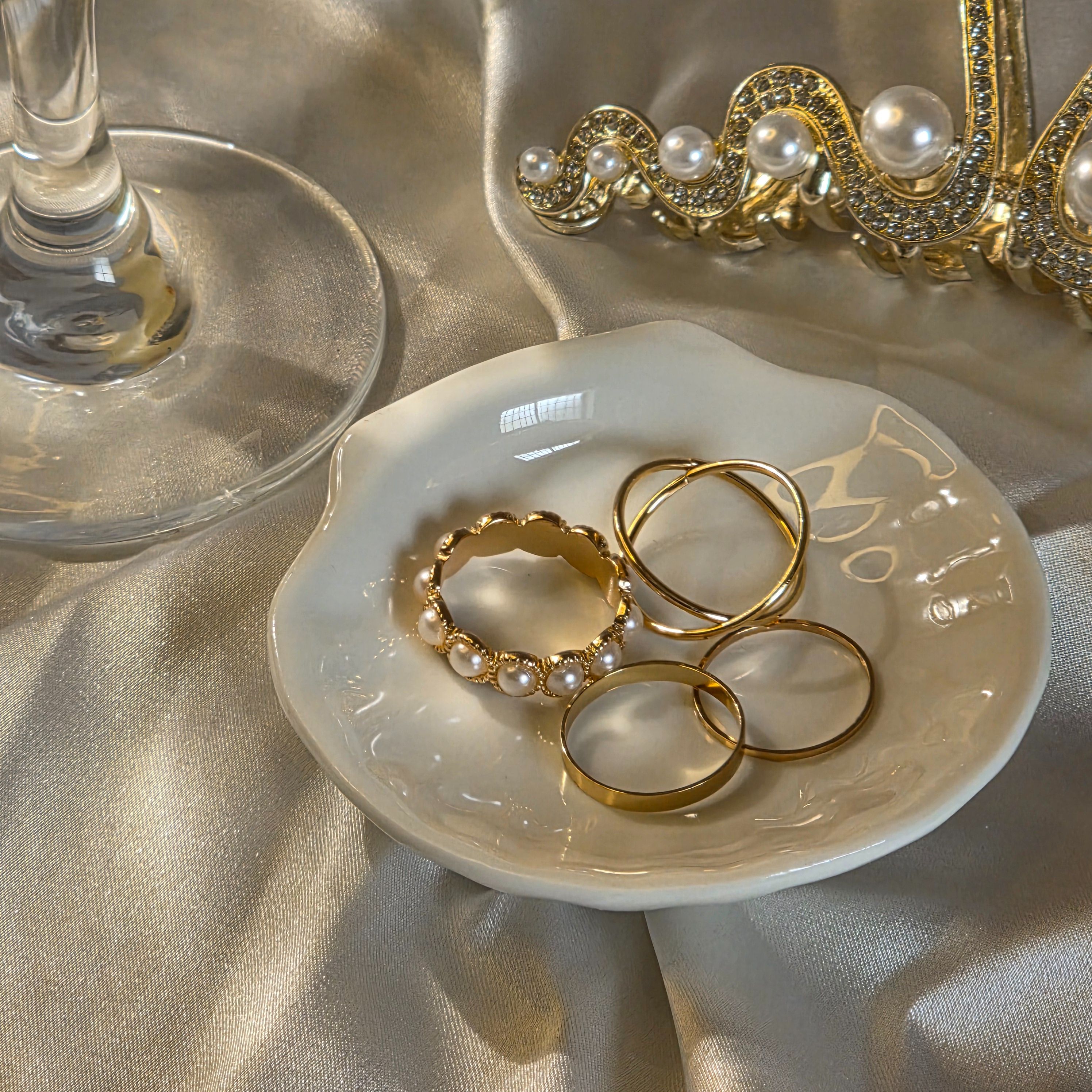 復古珍珠金色戒指組