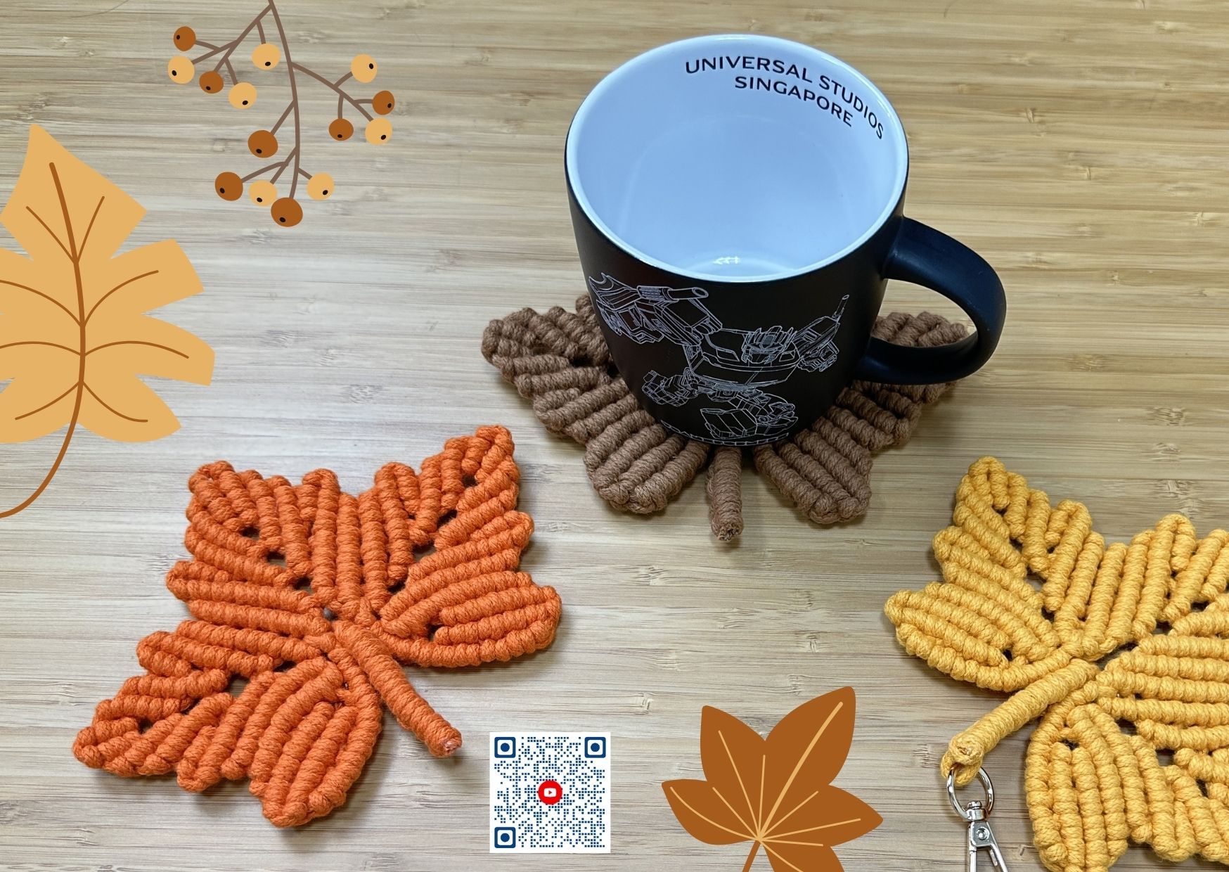 【金色26工作室】Macrame 法式編織 楓葉 杯墊 鑰匙圈 DIY材料包