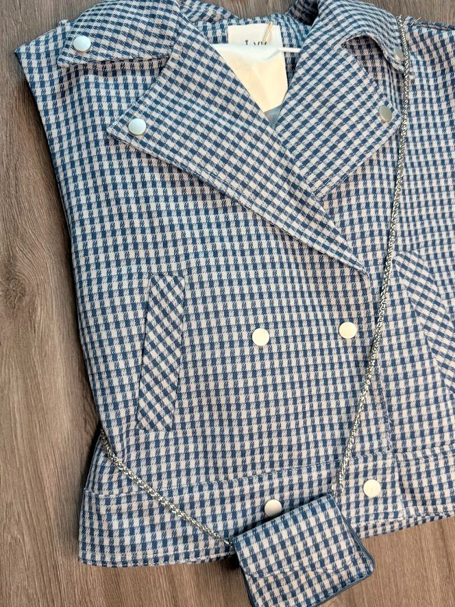 設計感藍格紋背心