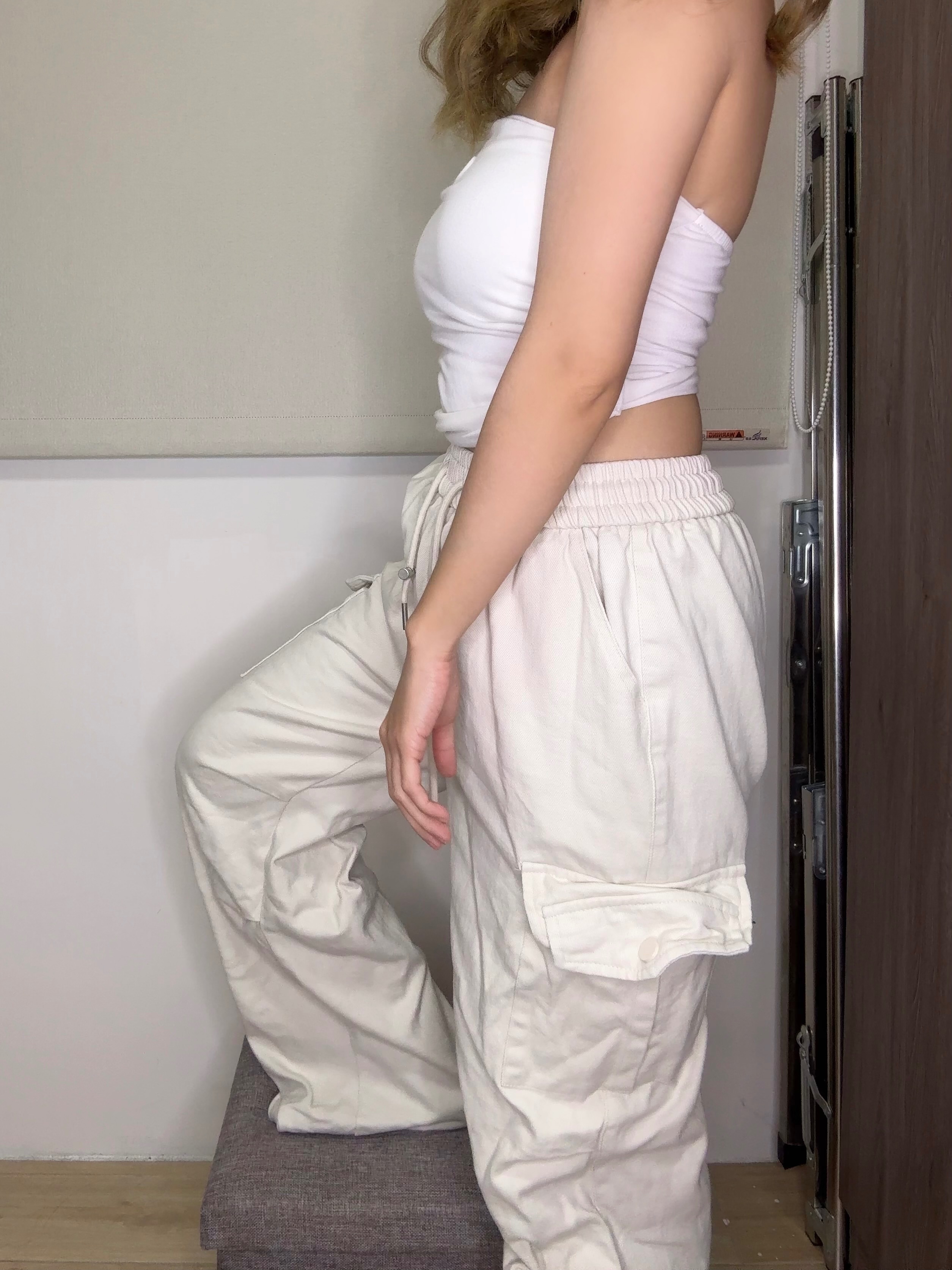 鬆弛感休閒鬆緊壓褶工裝寬褲