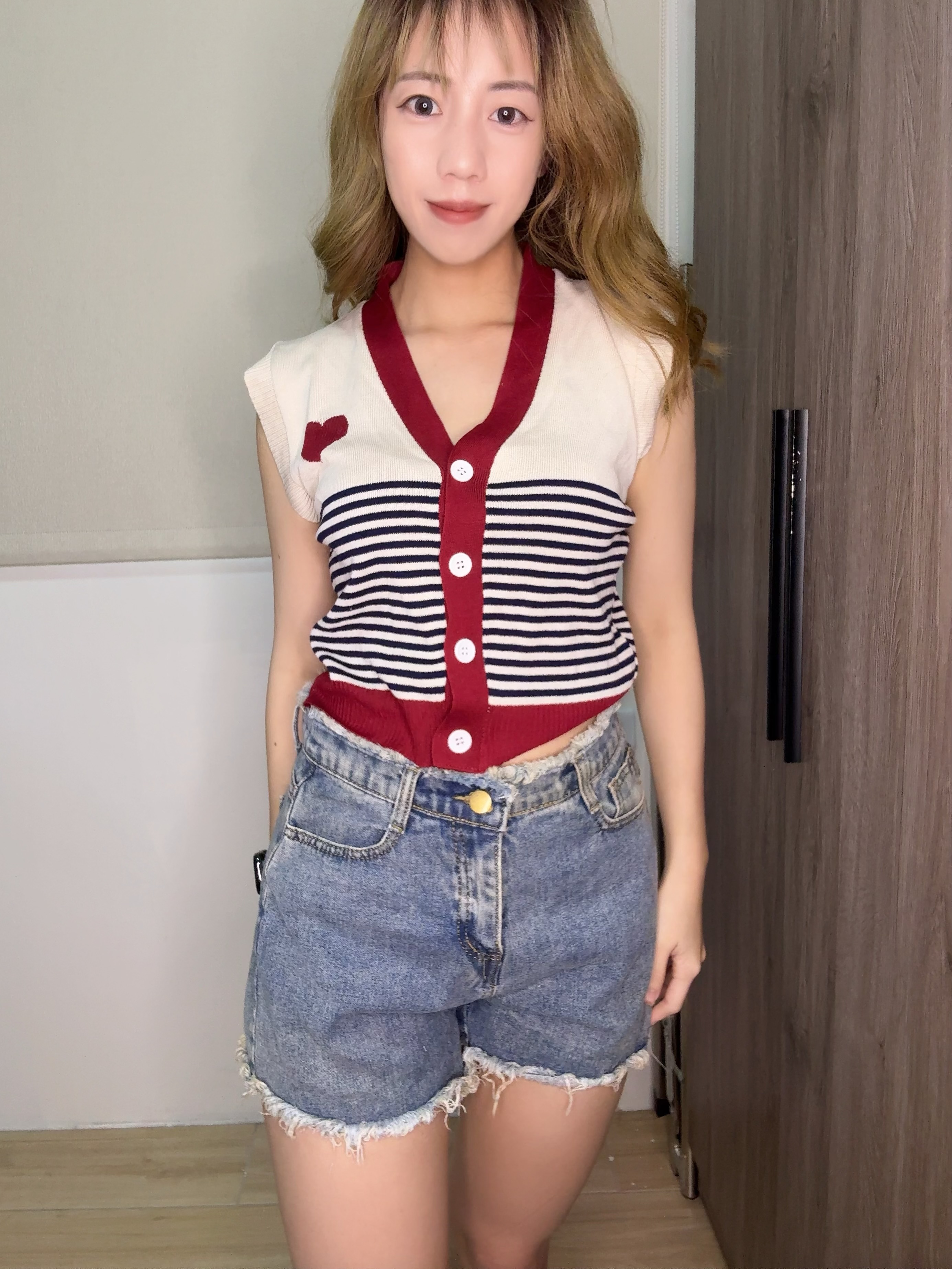 條紋愛心針織薄背心