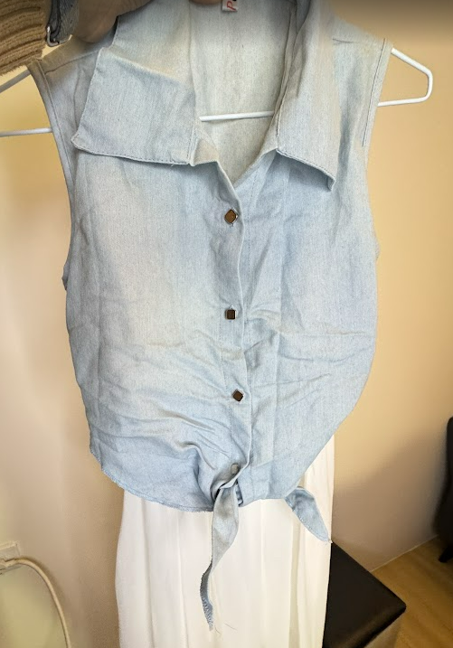 牛仔拼接雪紡洋裝