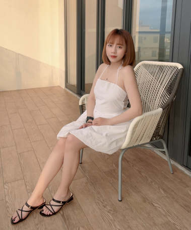 雪紡露背綁帶度假洋裝