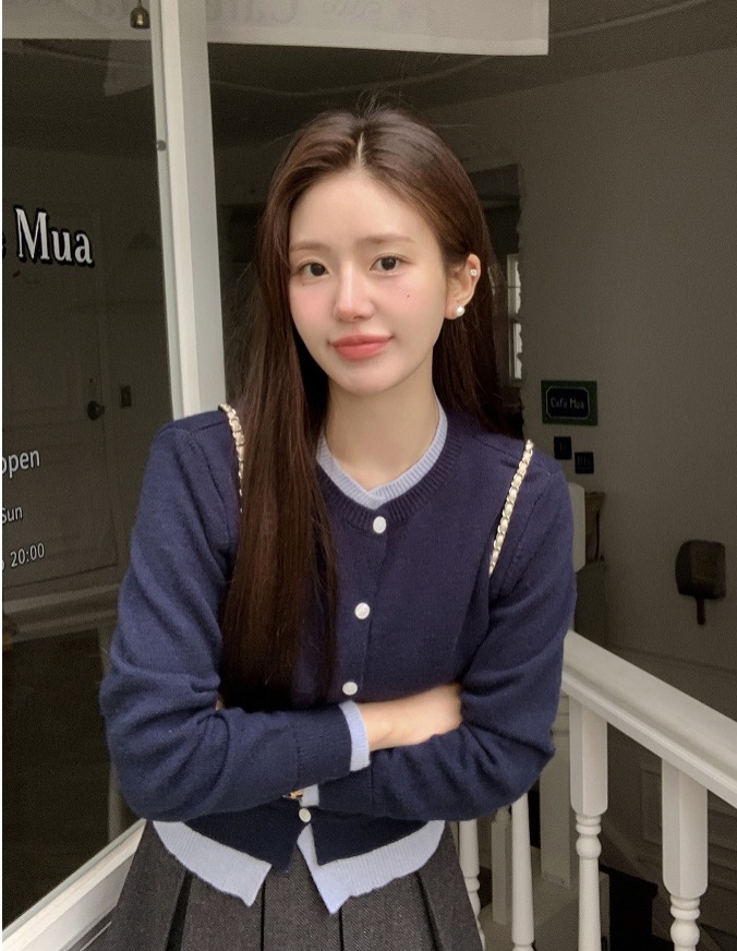 ㅣ正韓ㅣattrangs 撞色假兩件開襟針織衫