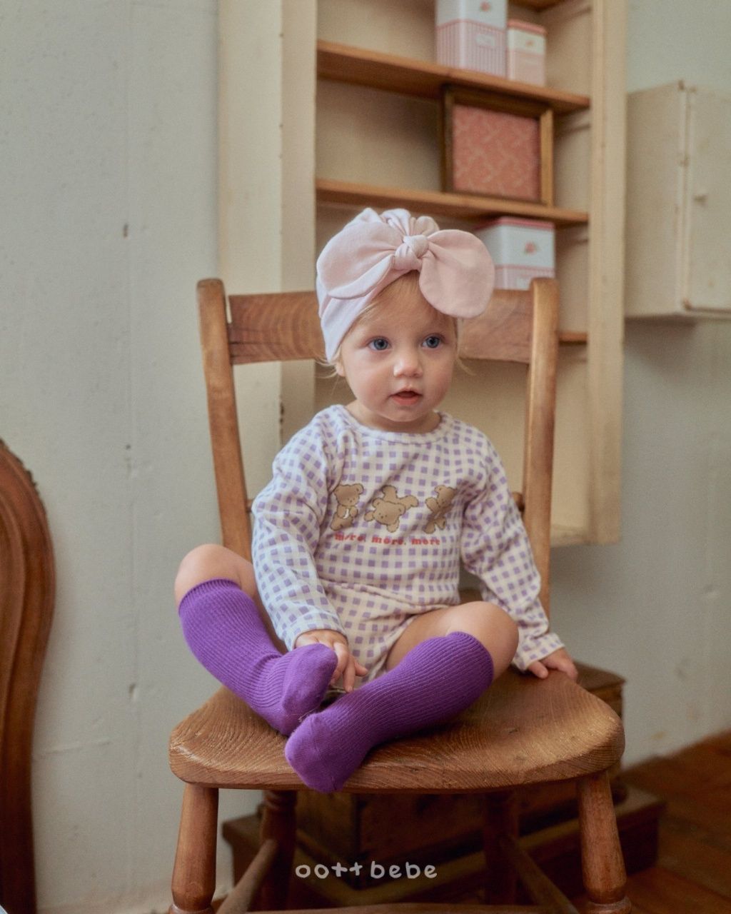 OOTTBEBE小熊格紋居家服（包屁衣+褲子）