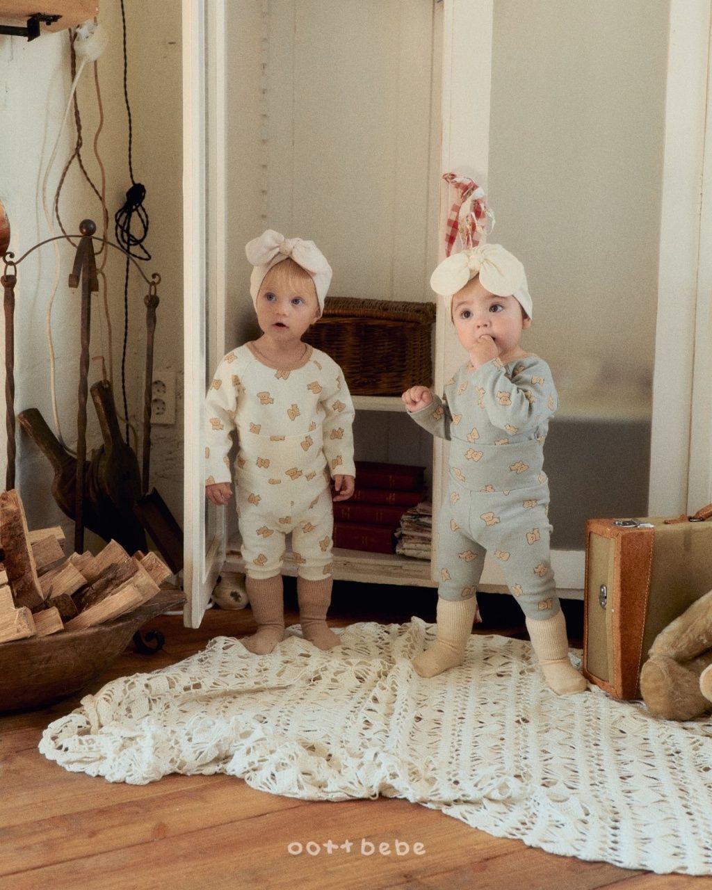 OOTTBEBE小狗包邊居家服（包屁衣+褲子）