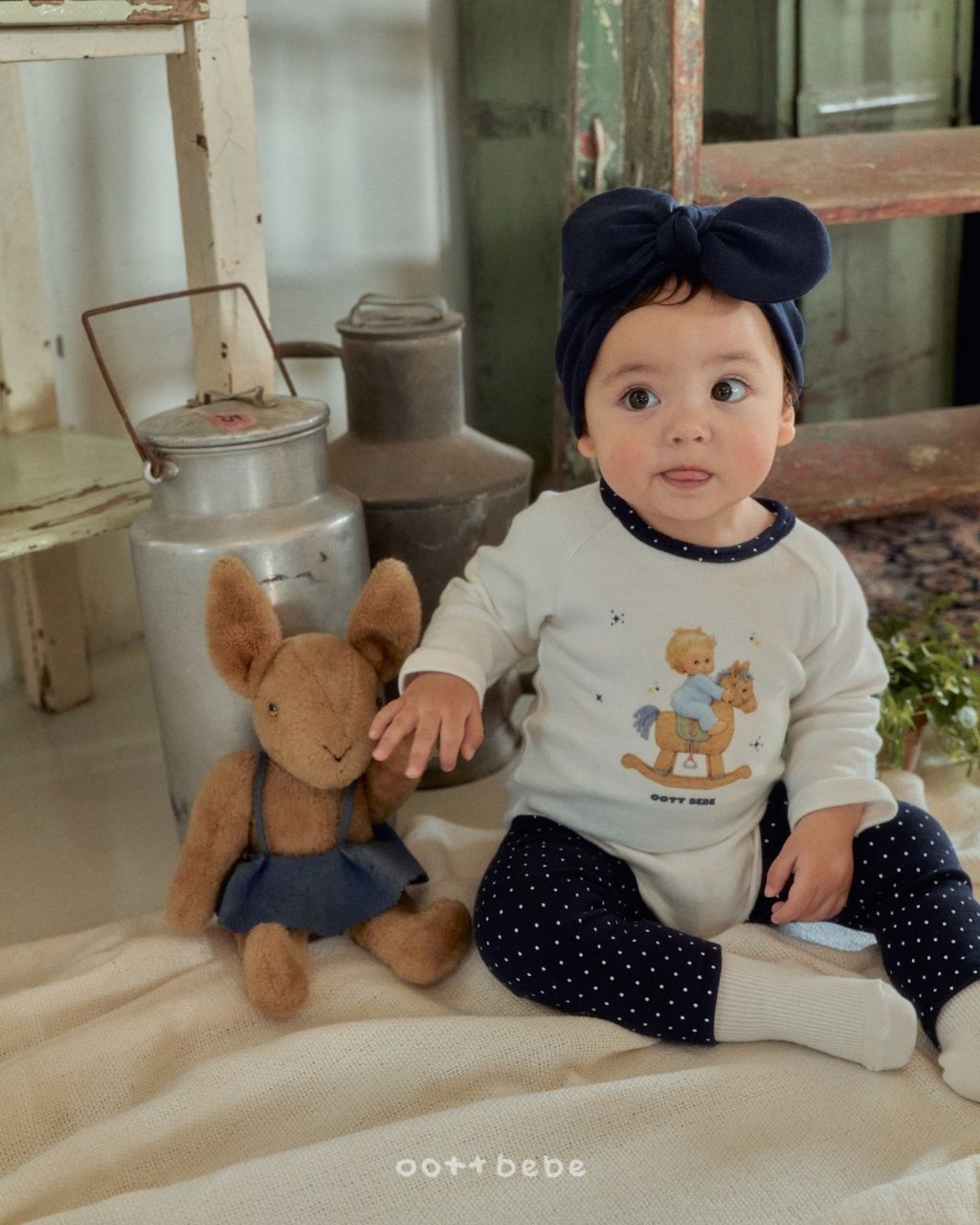 [特價款] OOTTBEBE寶寶點點居家服（包屁衣+褲子）