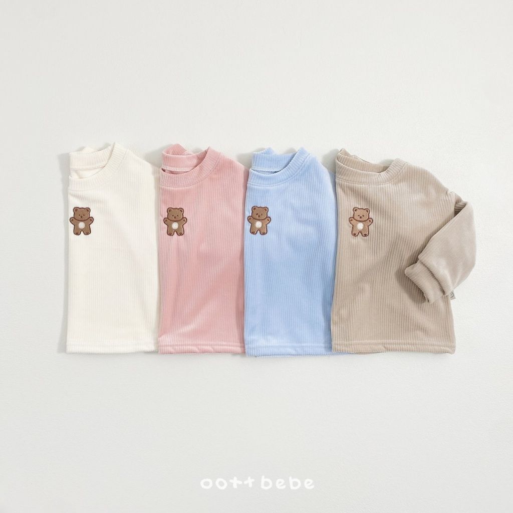 [特價]OOTTBEBE燈心絨小熊長袖T
