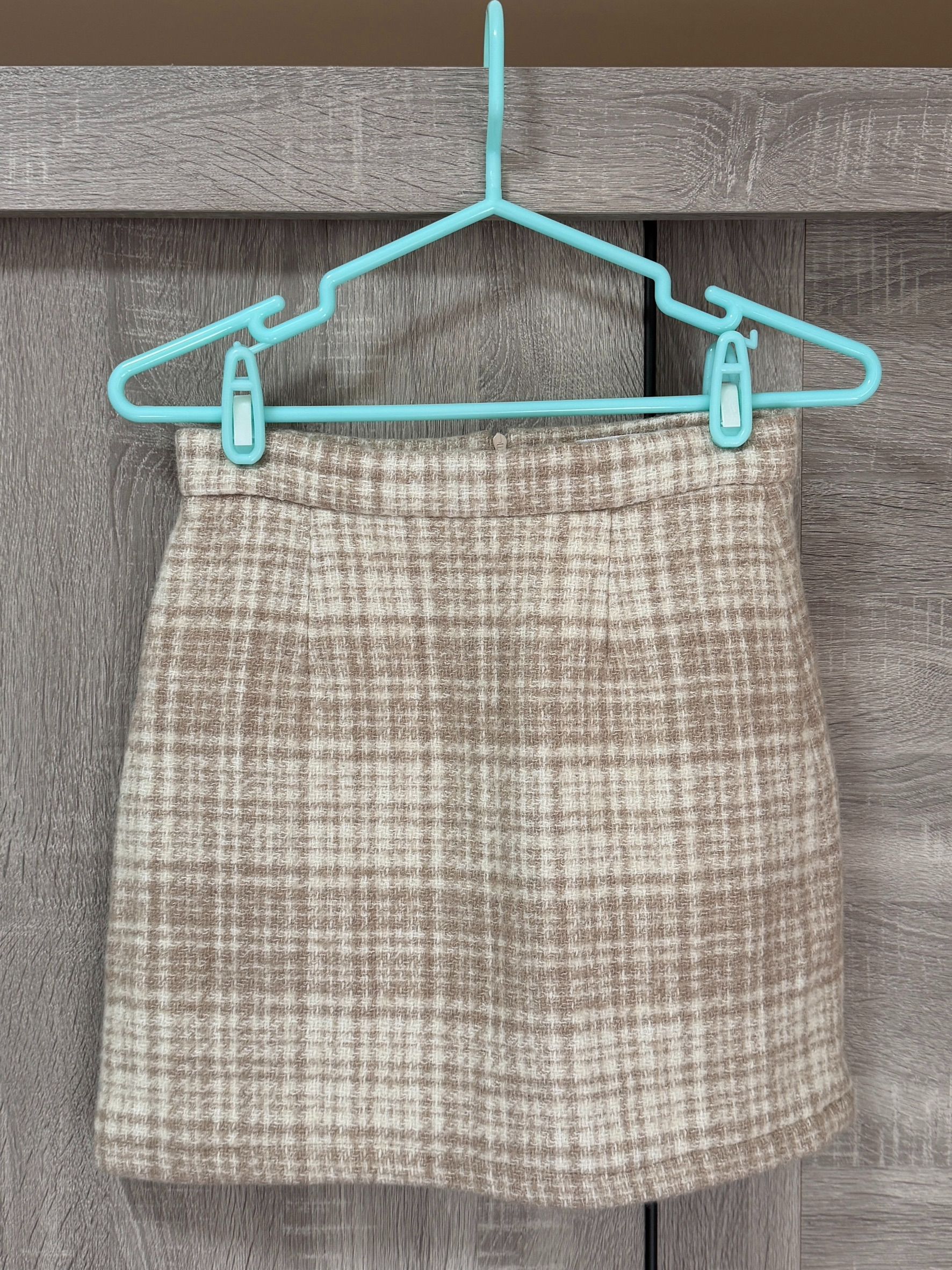 私物-二手-miyuki select / nagumo miyuki-奶茶色毛料格紋短裙