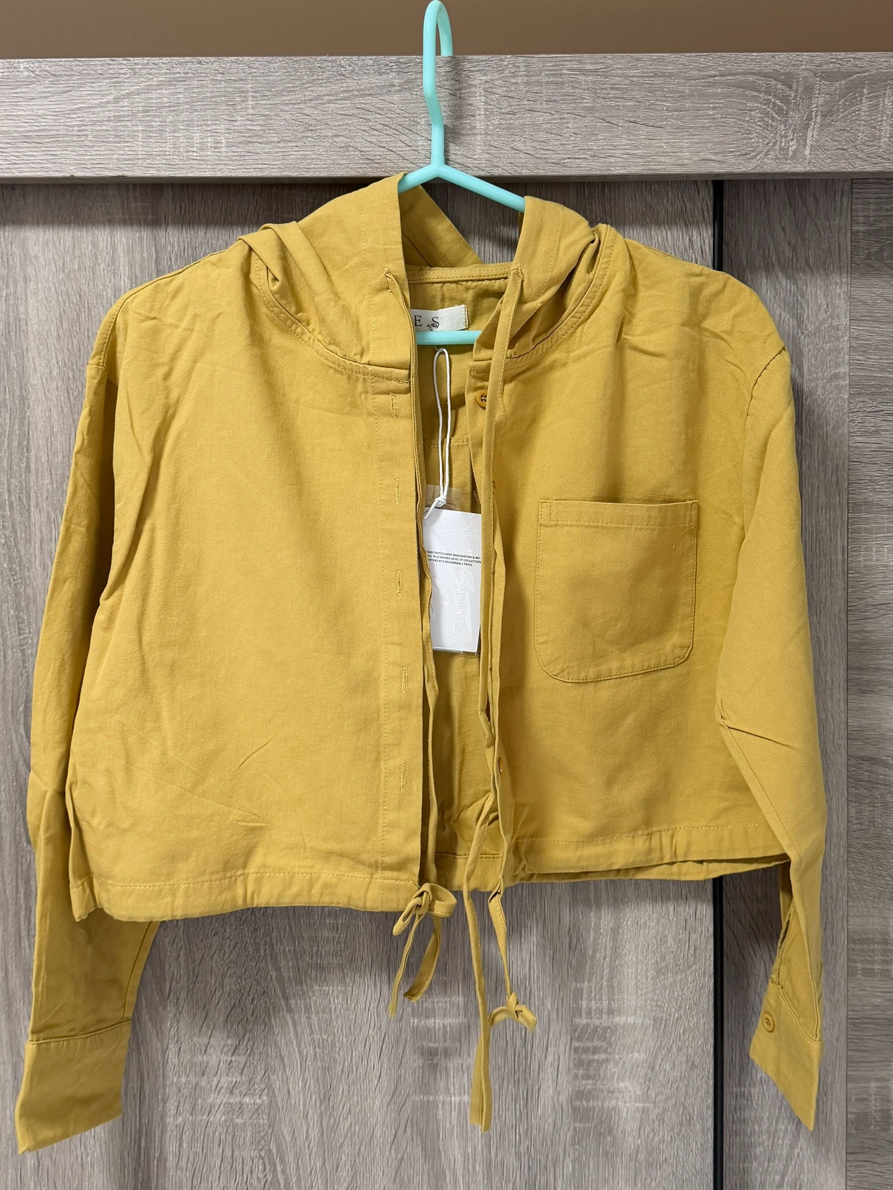 私物-全新-韓貨-休閒連帽抽繩短外套（黃）
