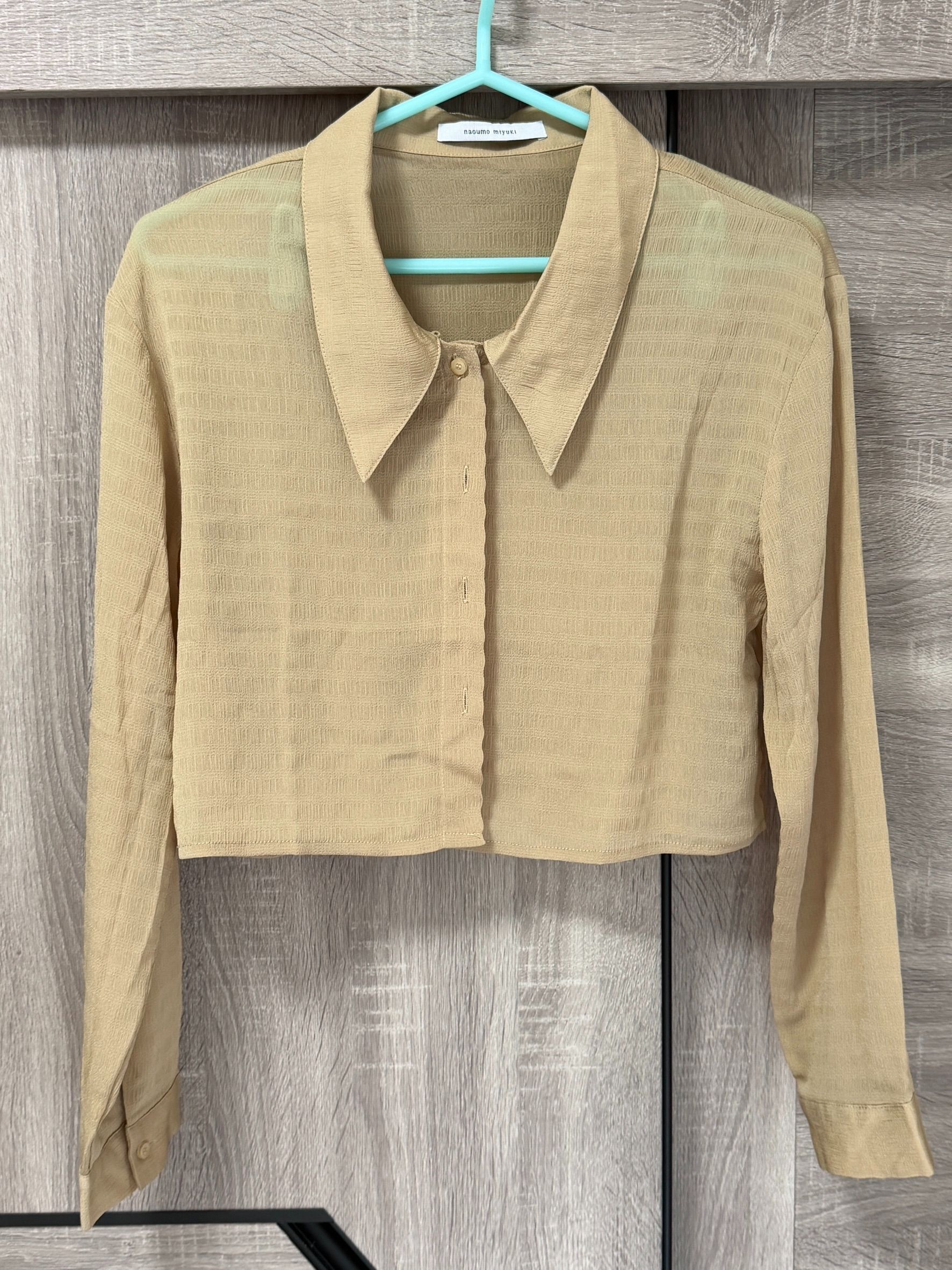 私物-二手-miyuki select / nagumo miyuki-卡其雪紡短版透膚襯衫