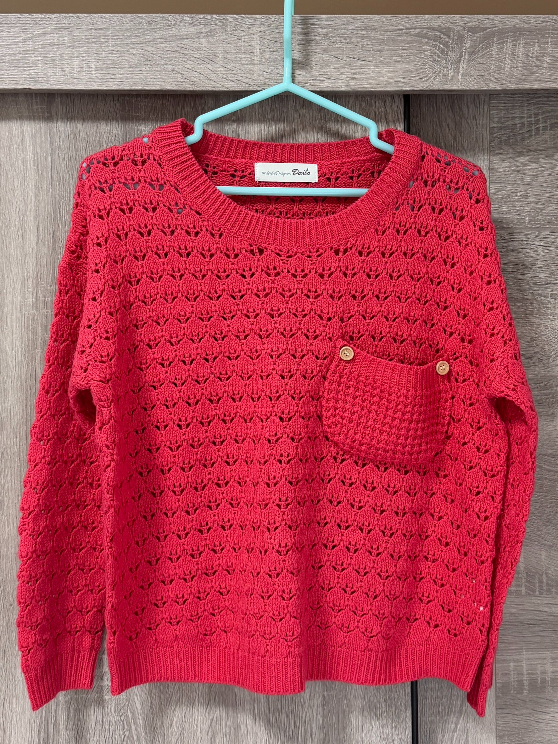 私物-二手-Dailo-桃紅寬版口袋設計針織毛衣上衣