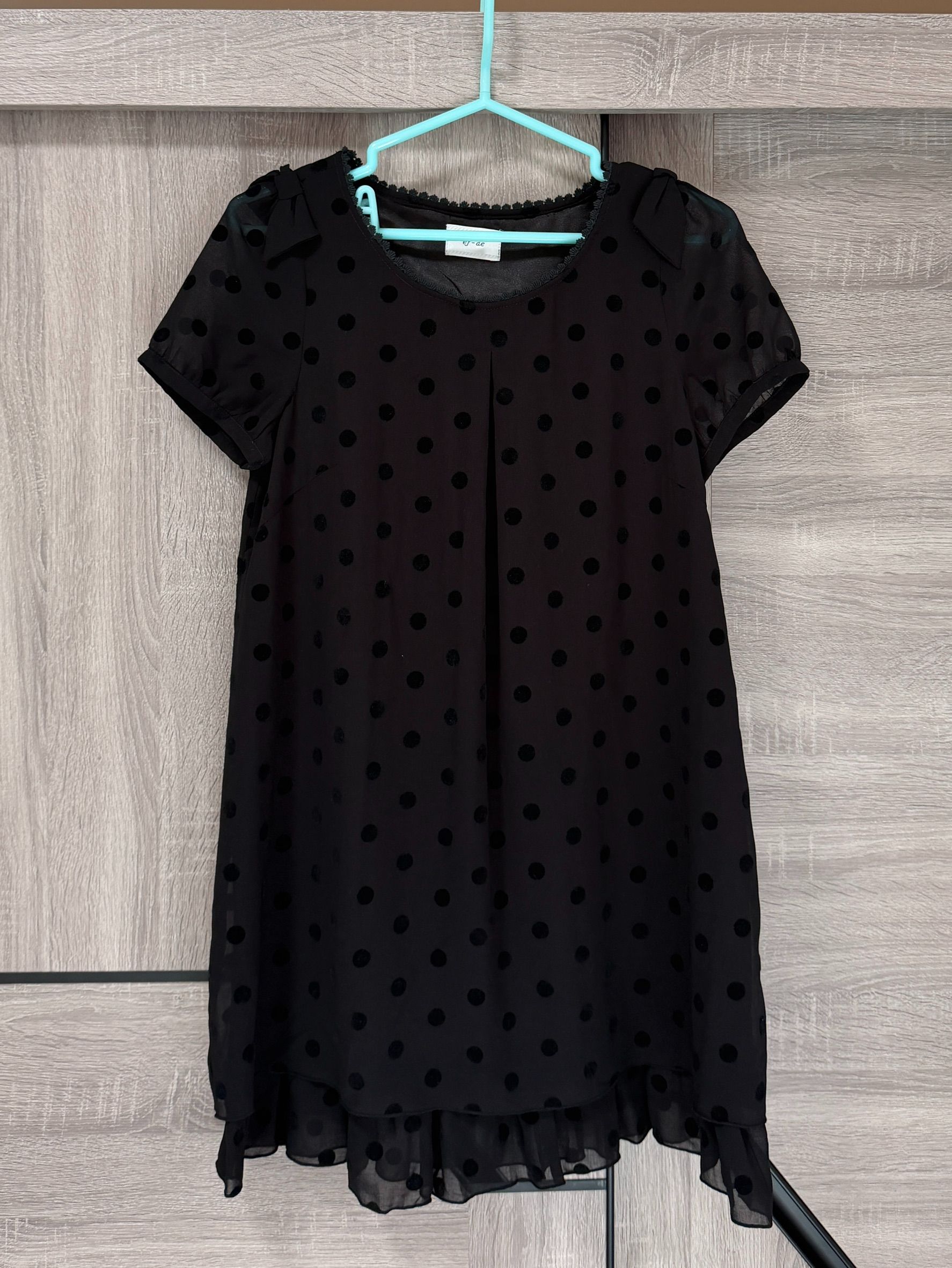 私物-二手-ef-d’e-黑色雪紡點點蝴蝶結短洋裝