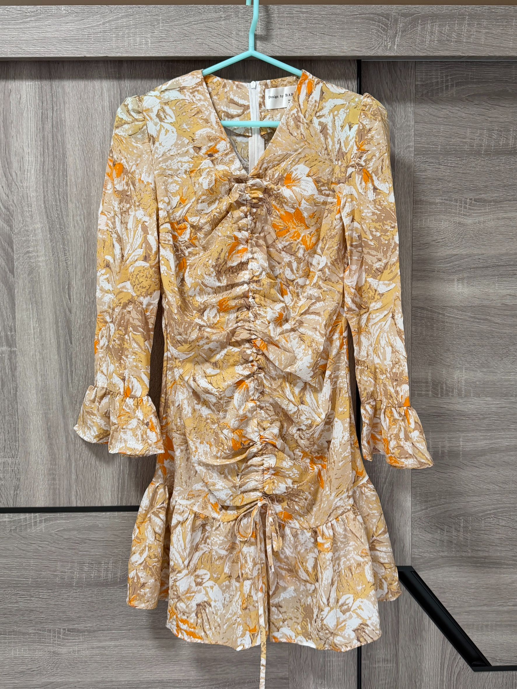 私物-全新-韓貨-水墨感暈染抽繩洋裝