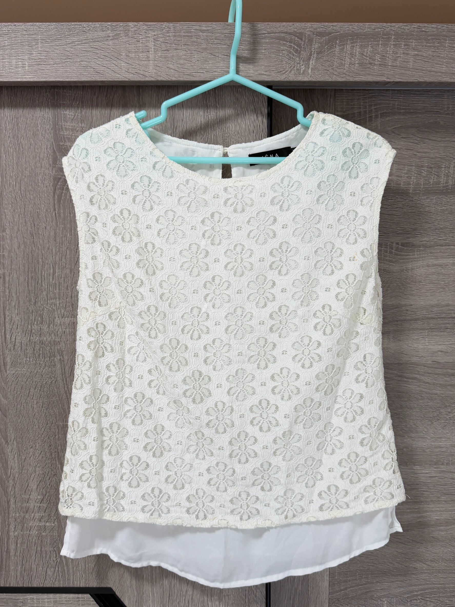 私物-二手-IENA-白色蕾絲拼接雪紡背心
