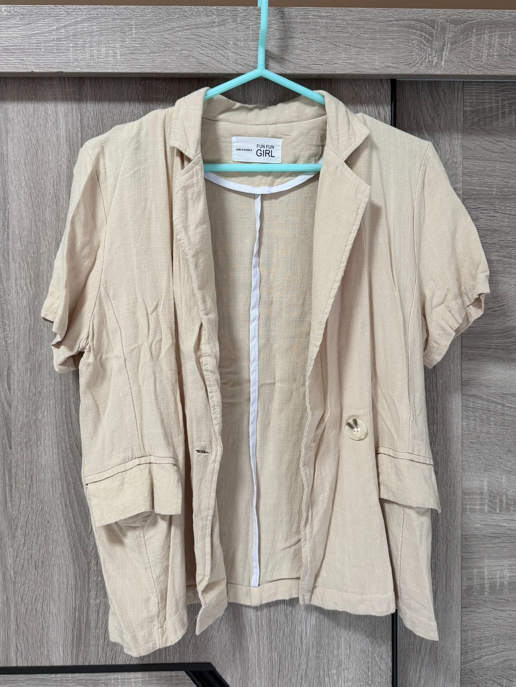 私物-二手-韓貨-慵懶感棉麻西裝外套（2色）