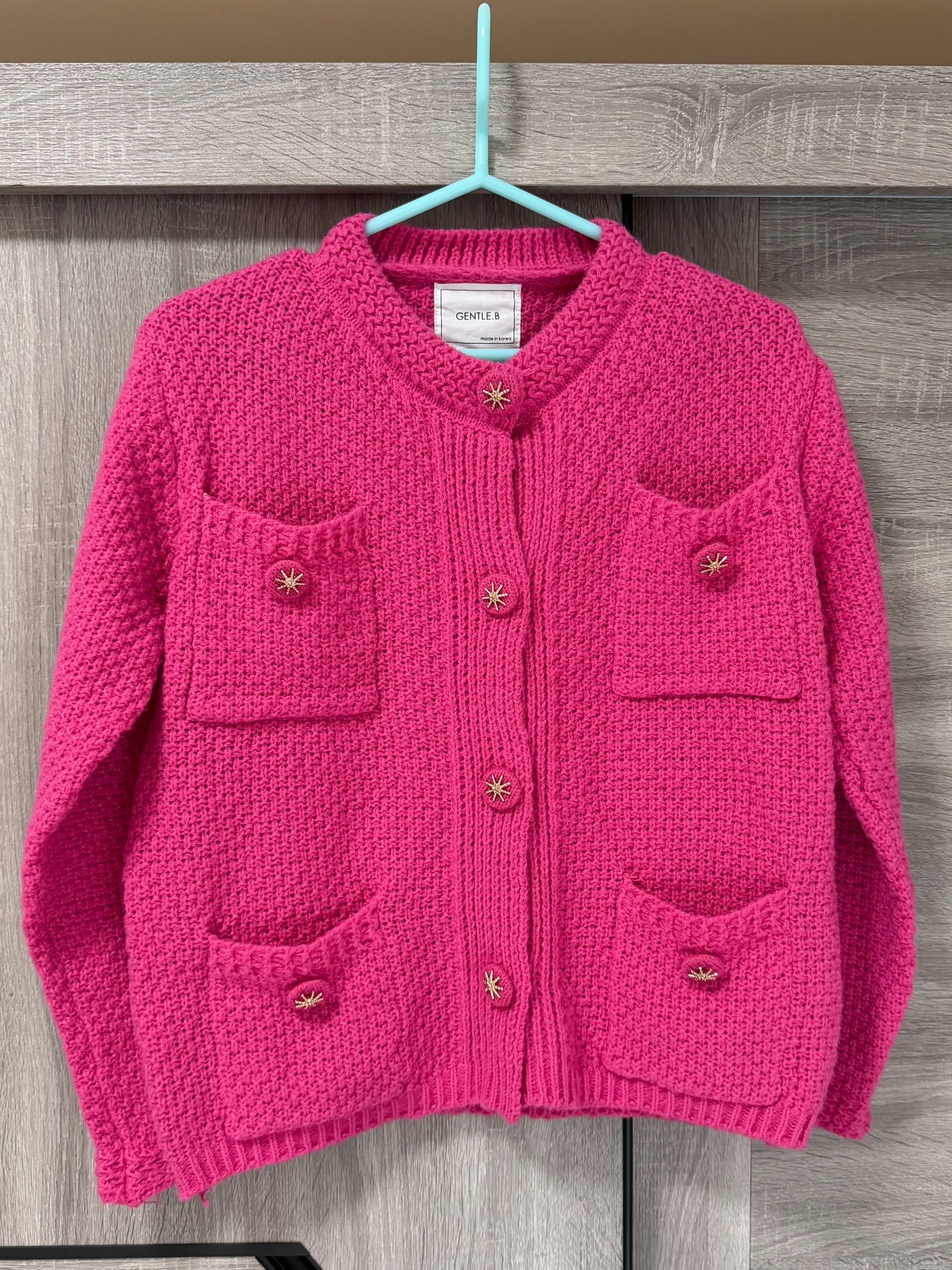 私物-全新-La Parisienne Boutique 巴黎小貴婦-桃紅色星星扣子針織外套 小香風外套