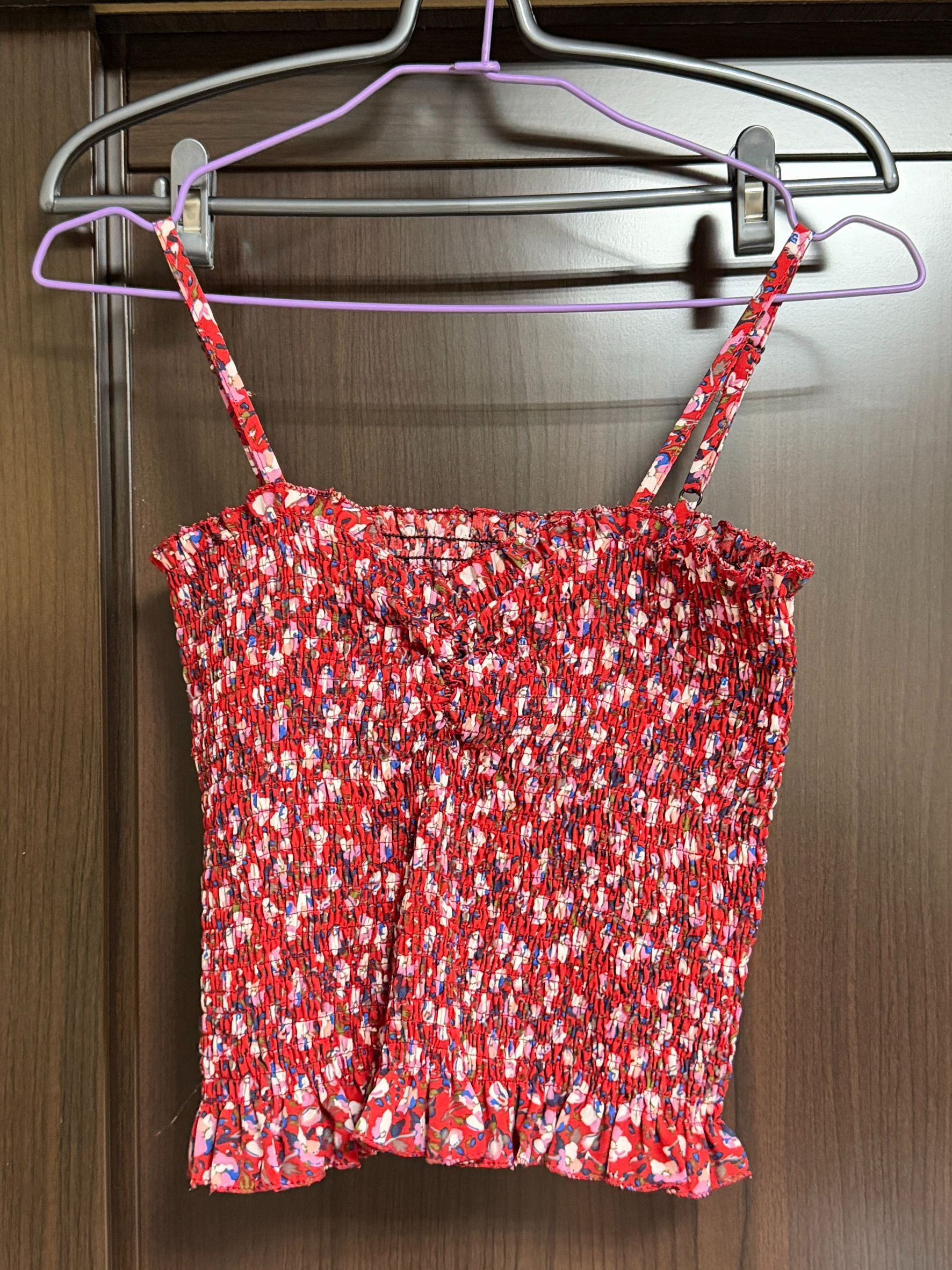 私物-二手-紅色碎花細肩帶背心