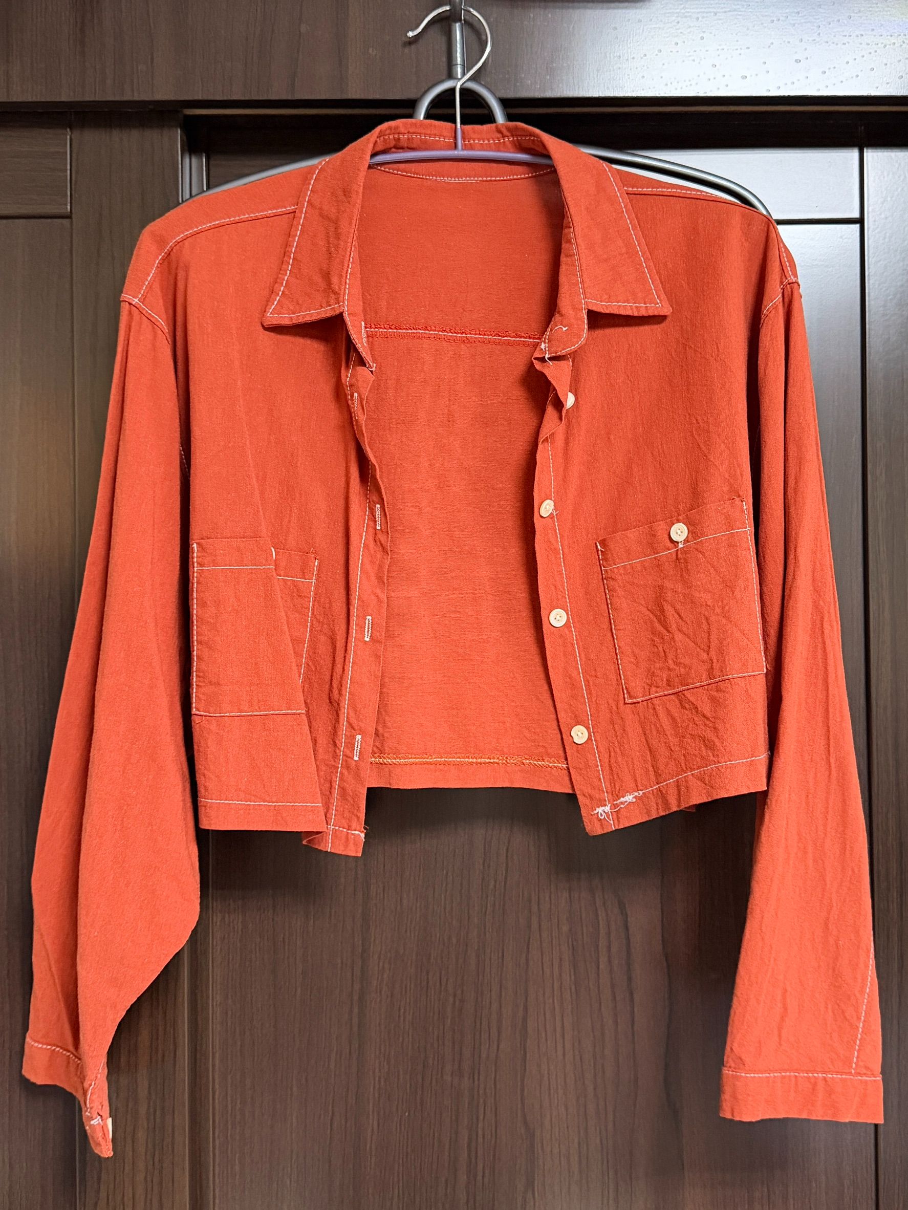 私物-二手-日貨-磚橘短版襯衫