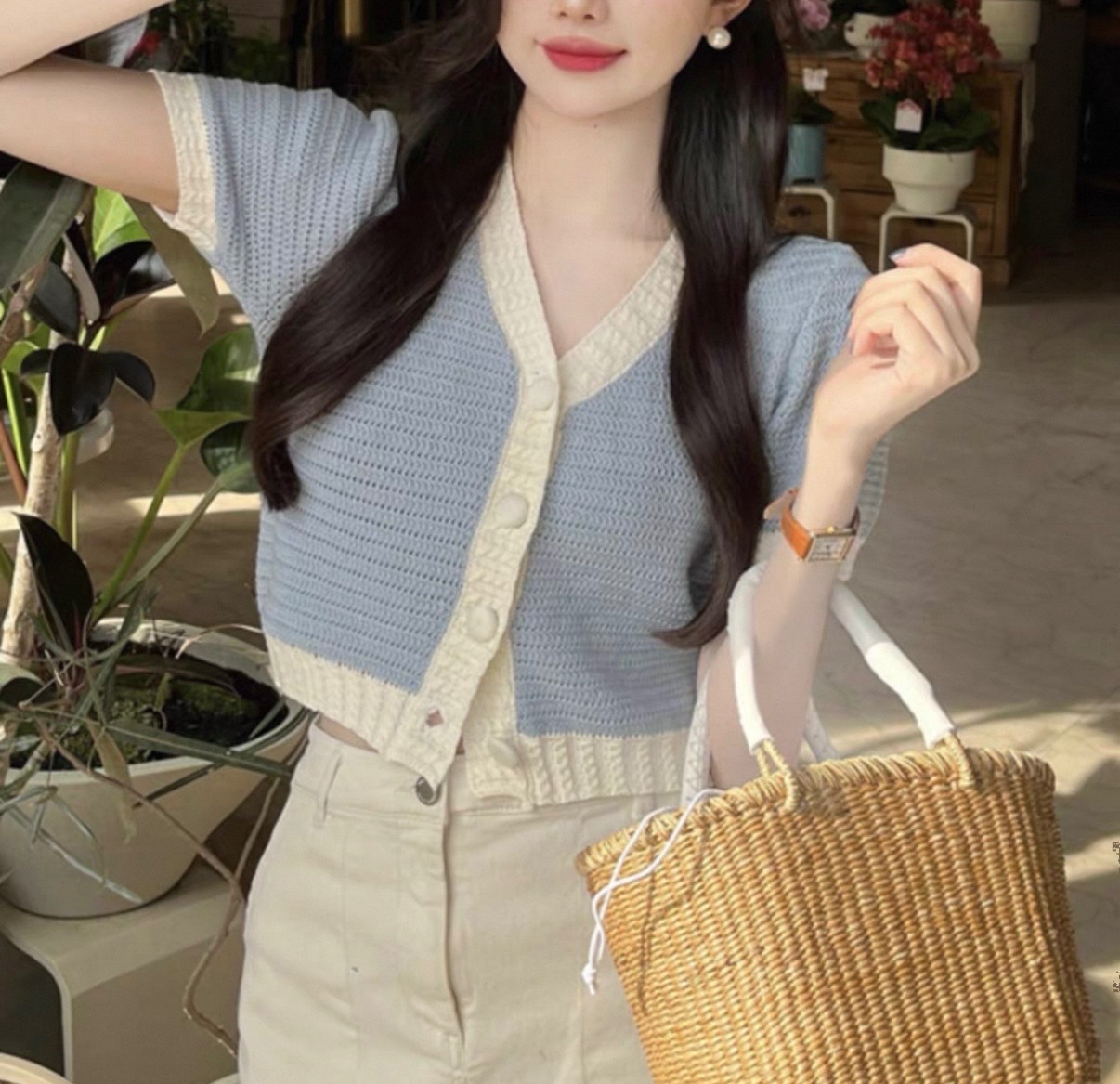 全新 韓式淺藍針織短袖