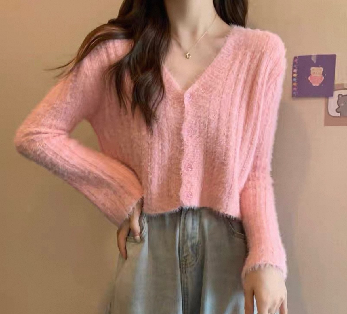 韓式水貂海毛上衣 粉